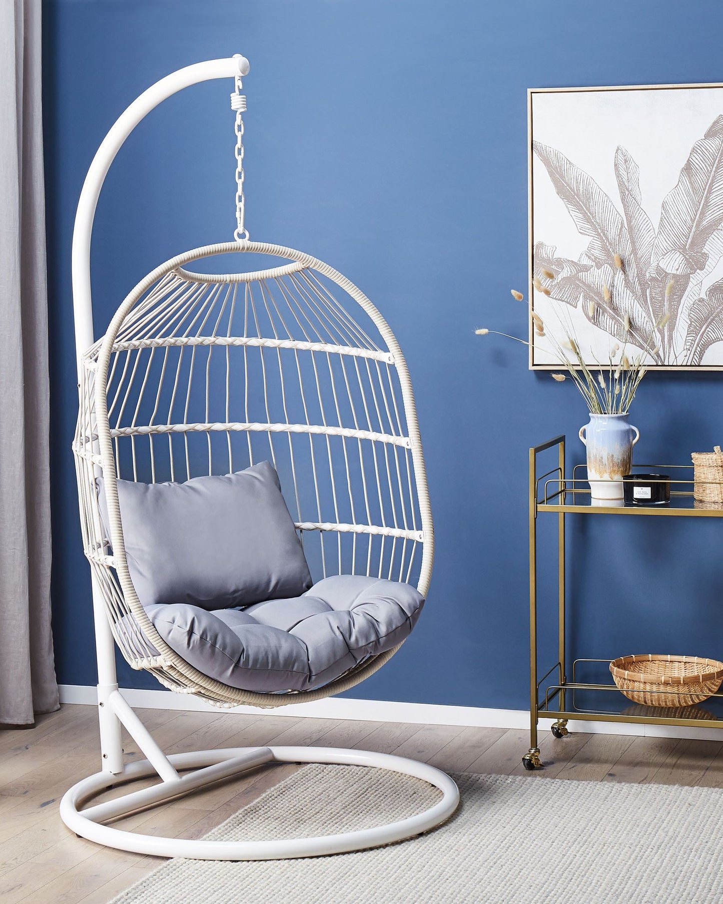 hanging chair with stand alba pe rattan white