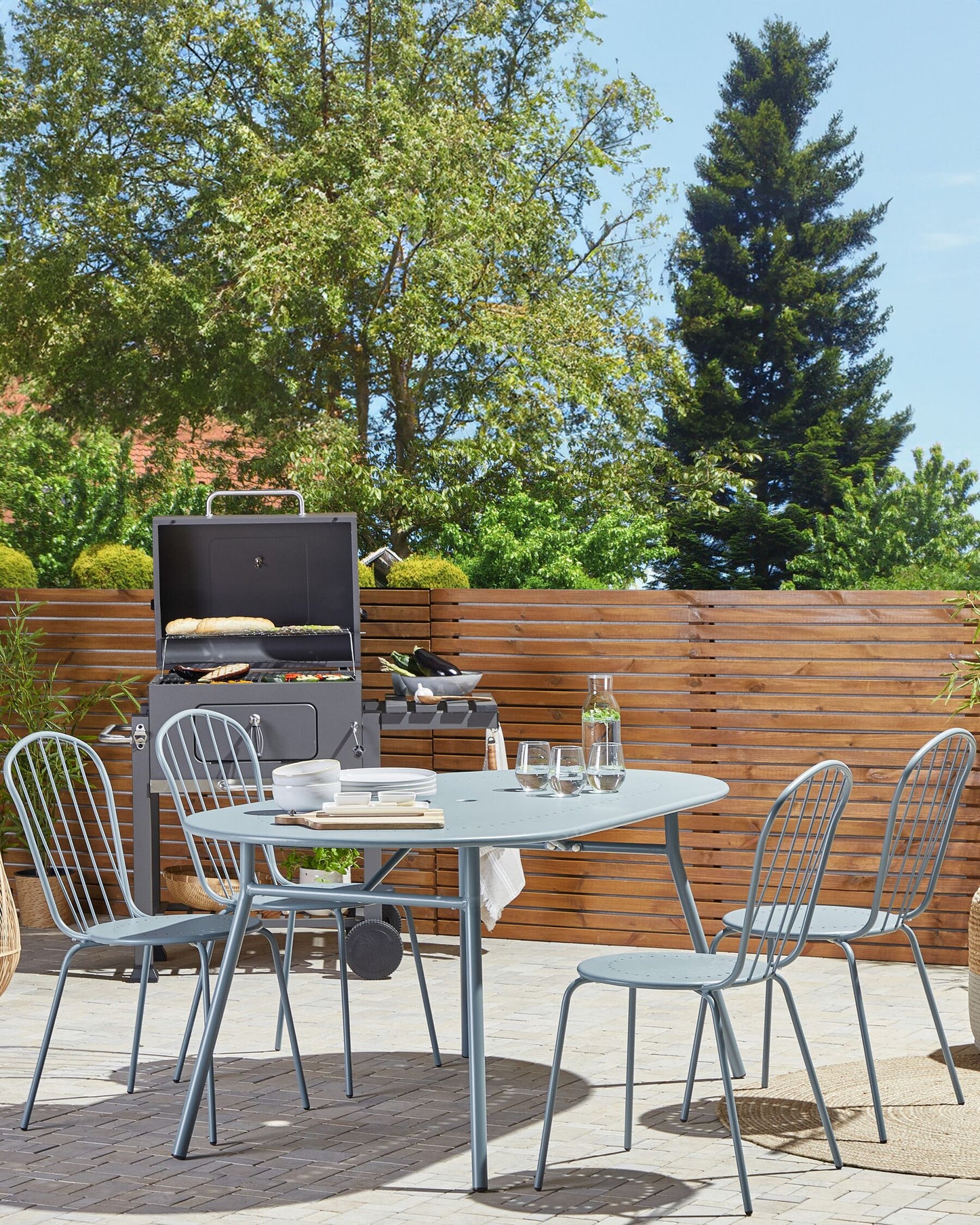 Set of 4 Garden Chairs CALVI Metal Light Blue