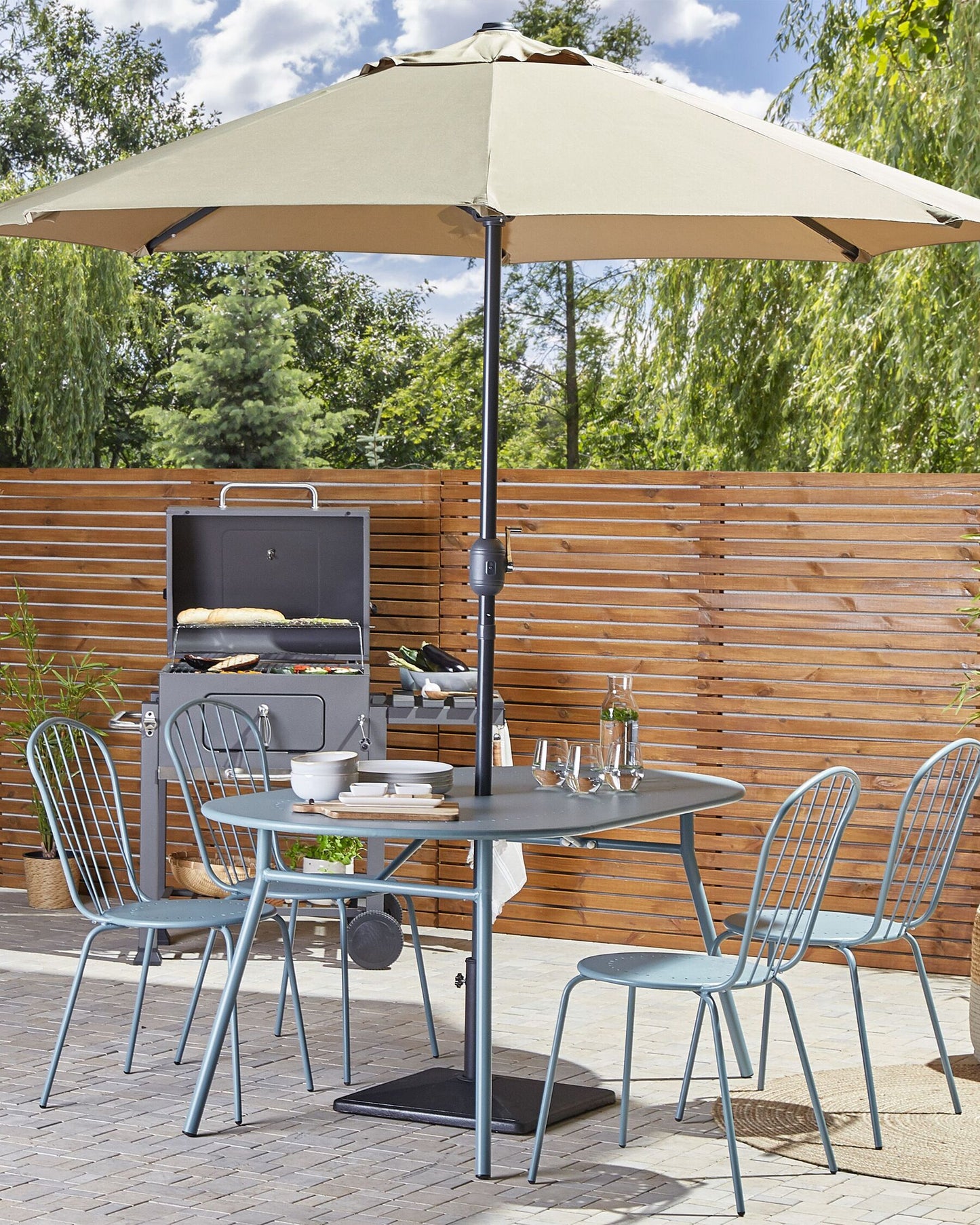 Set of 4 Garden Chairs CALVI Metal Light Blue