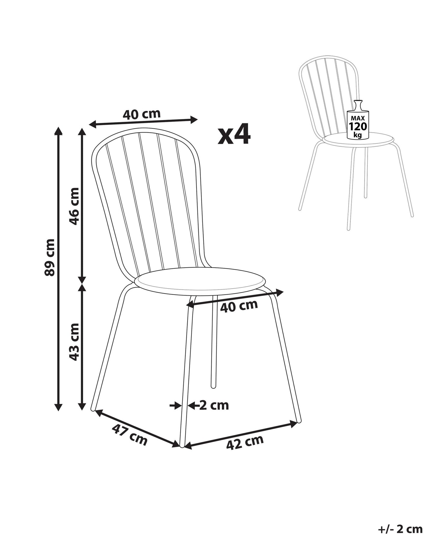 Set of 4 Garden Chairs CALVI Metal Light Blue