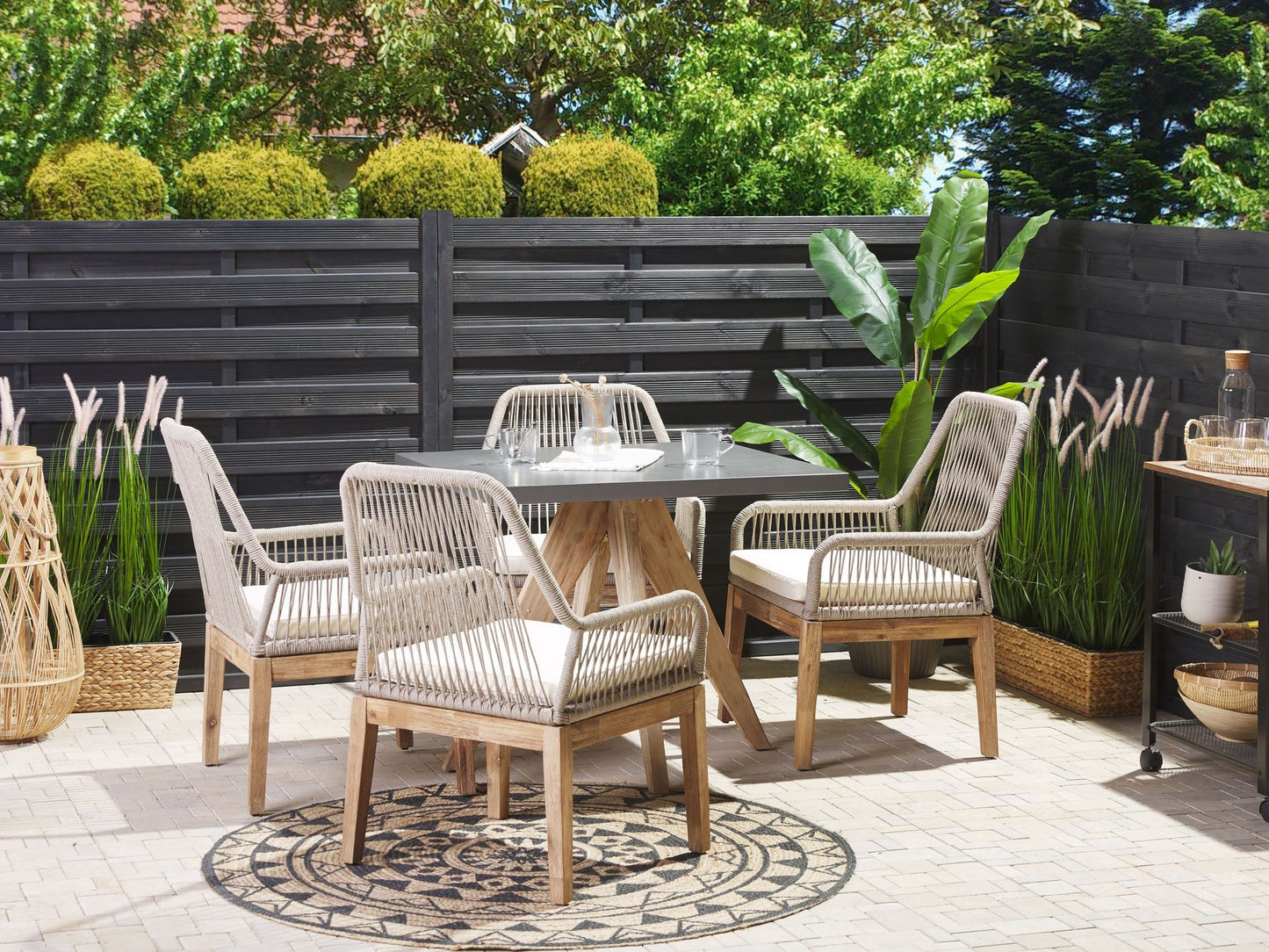Garden Dining Set 4 Seater OLBIA with Cushions Concrete Beige