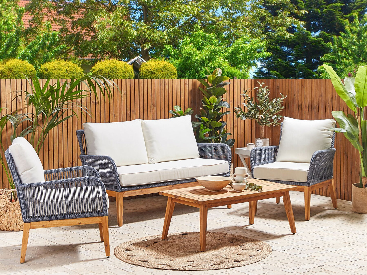 Garden Lounge Set with Table 4 Seater MERANO Acacia Wood Off-White