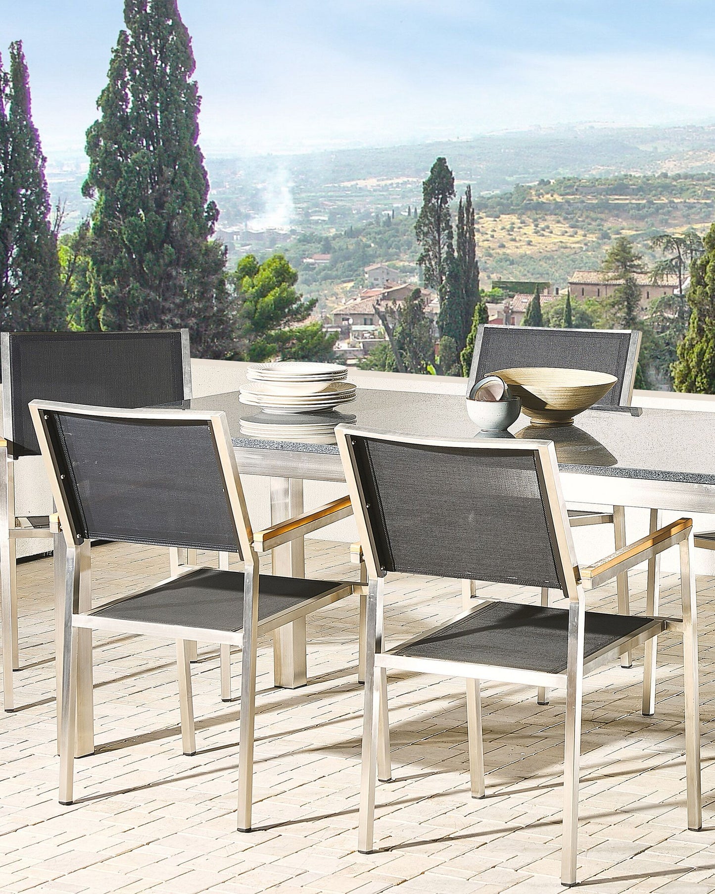 Set of 4 Garden Chairs GROSSETO Stainless Steel Grey