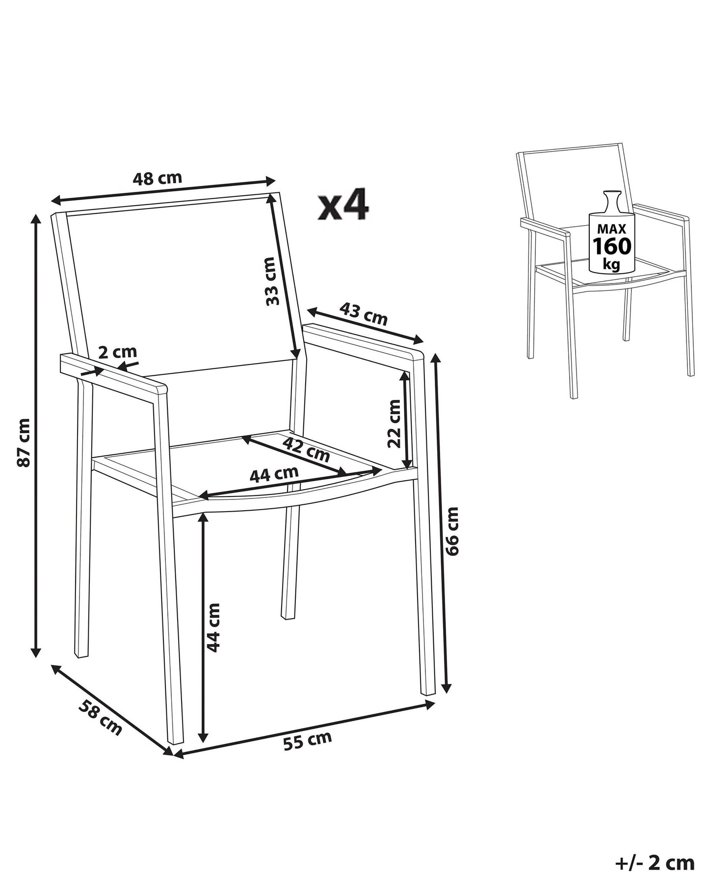 Set of 4 Garden Chairs GROSSETO Stainless Steel Black