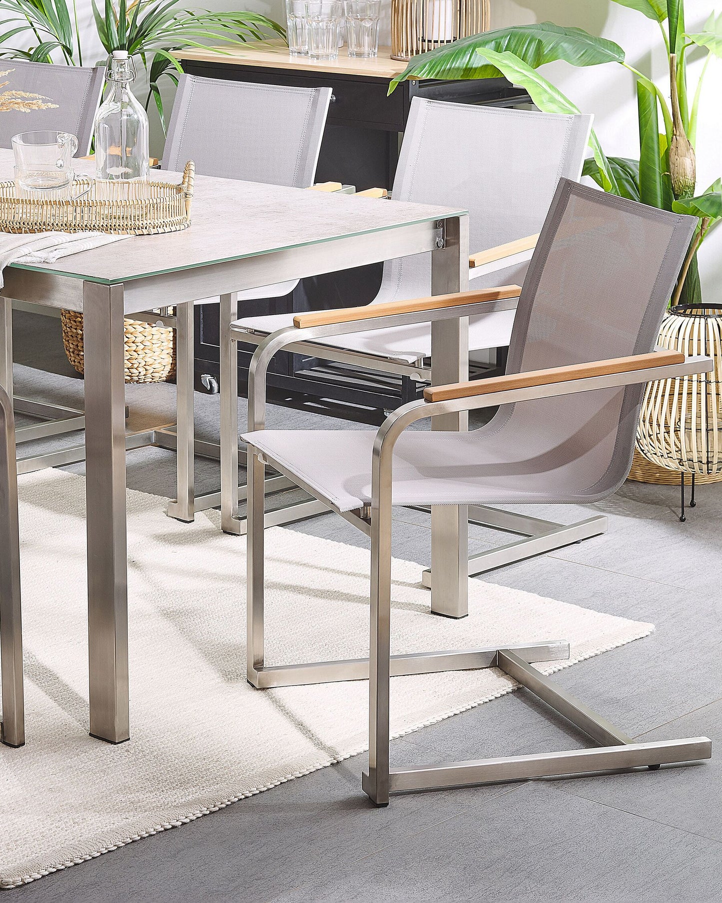 Set of 4 Garden Chairs COSOLETO Stainless Steel Beige