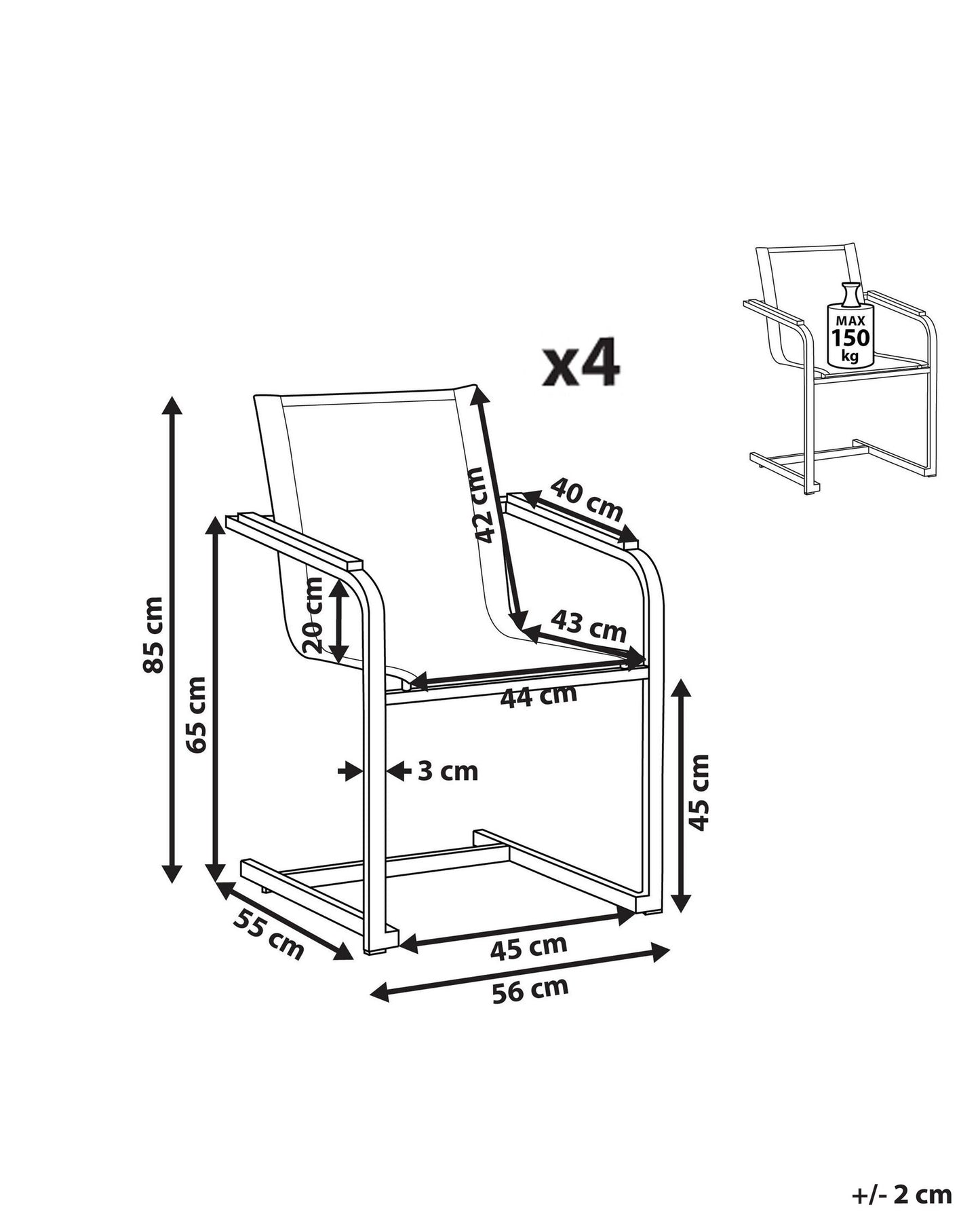 Set of 4 Garden Chairs COSOLETO Stainless Steel Grey