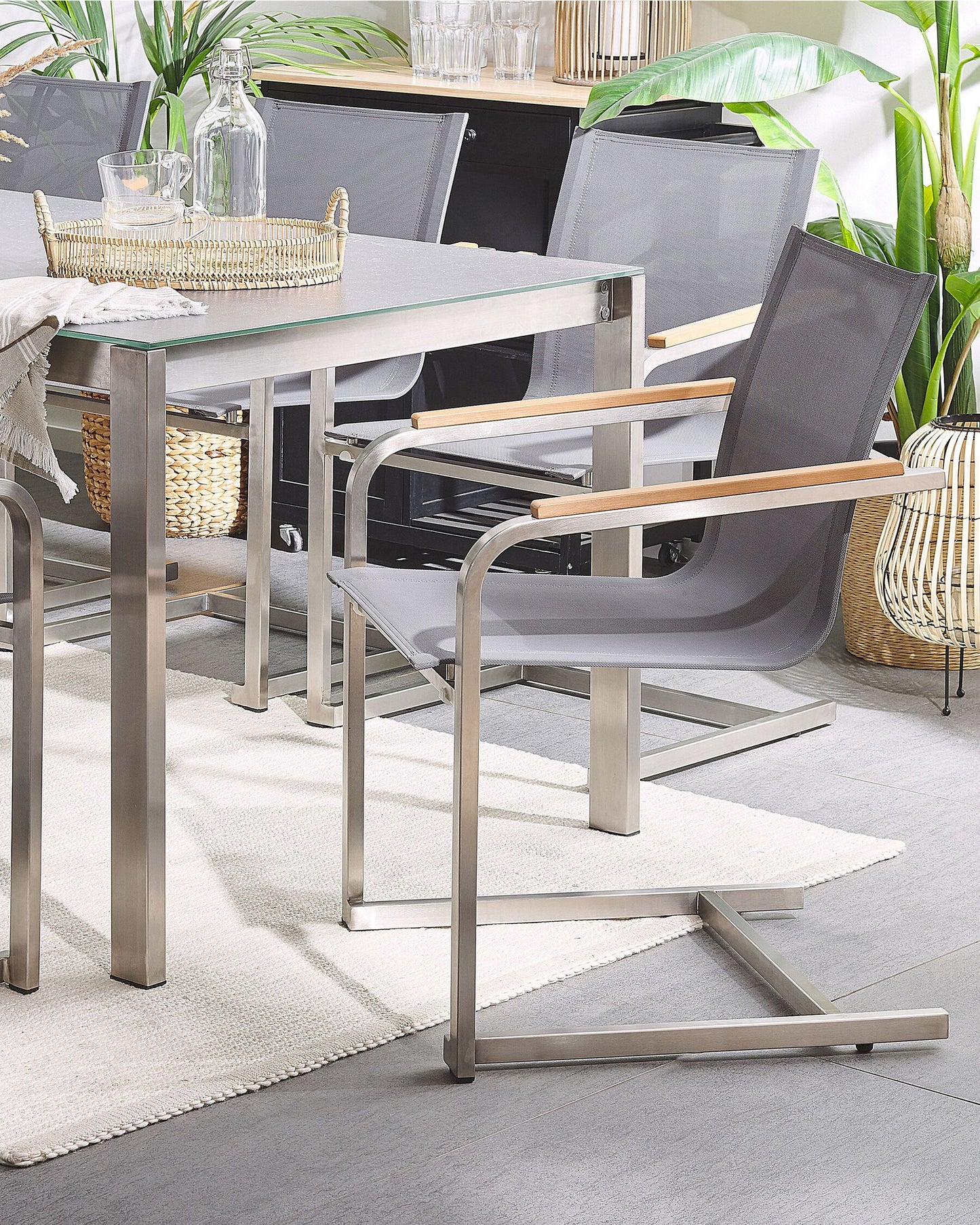 Set of 4 Garden Chairs COSOLETO Stainless Steel Grey