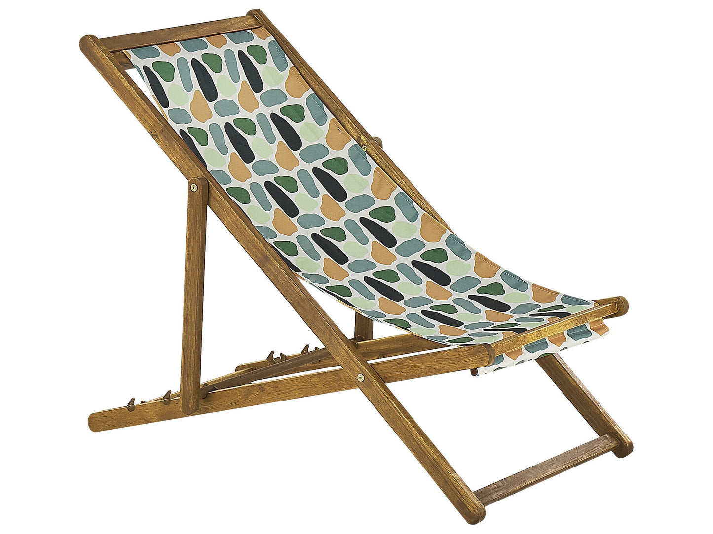 Set of 2 Acacia Folding Deck Chairs and 2 Replacement Fabrics Light Wood with Off-White / Multicolour Geometric Pattern ANZIO