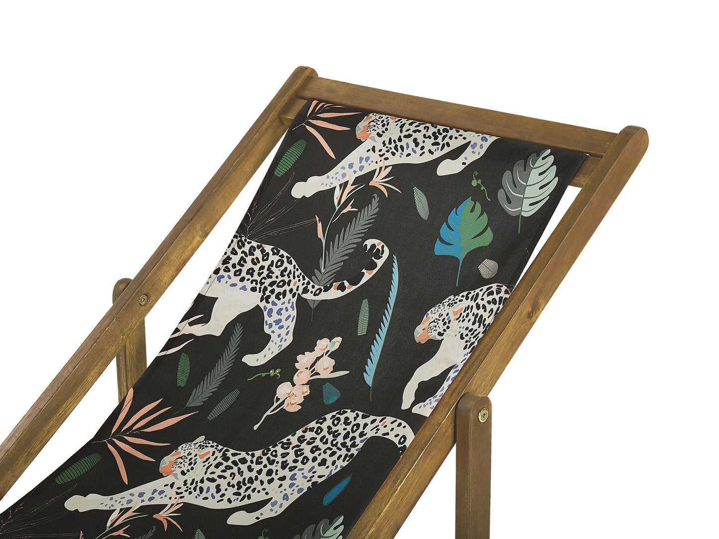 Set of 2 Acacia Folding Deck Chairs and 2 Replacement Fabrics Light Wood with Off-White / Animal Pattern ANZIO