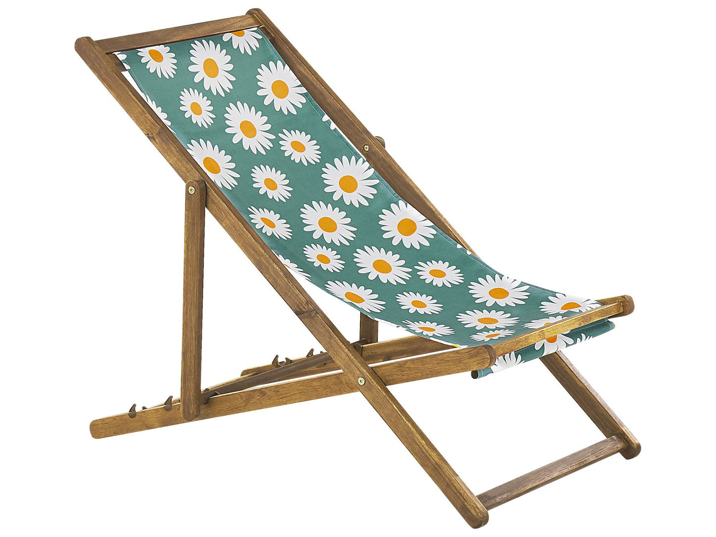 Set of 2 Acacia Folding Deck Chairs and 2 Replacement Fabrics Light Wood with Off-White / Chamomile Pattern ANZIO