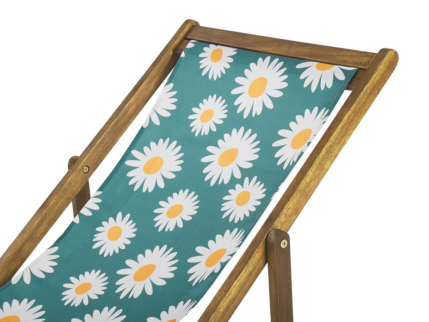 Set of 2 Acacia Folding Deck Chairs and 2 Replacement Fabrics Light Wood with Off-White / Chamomile Pattern ANZIO