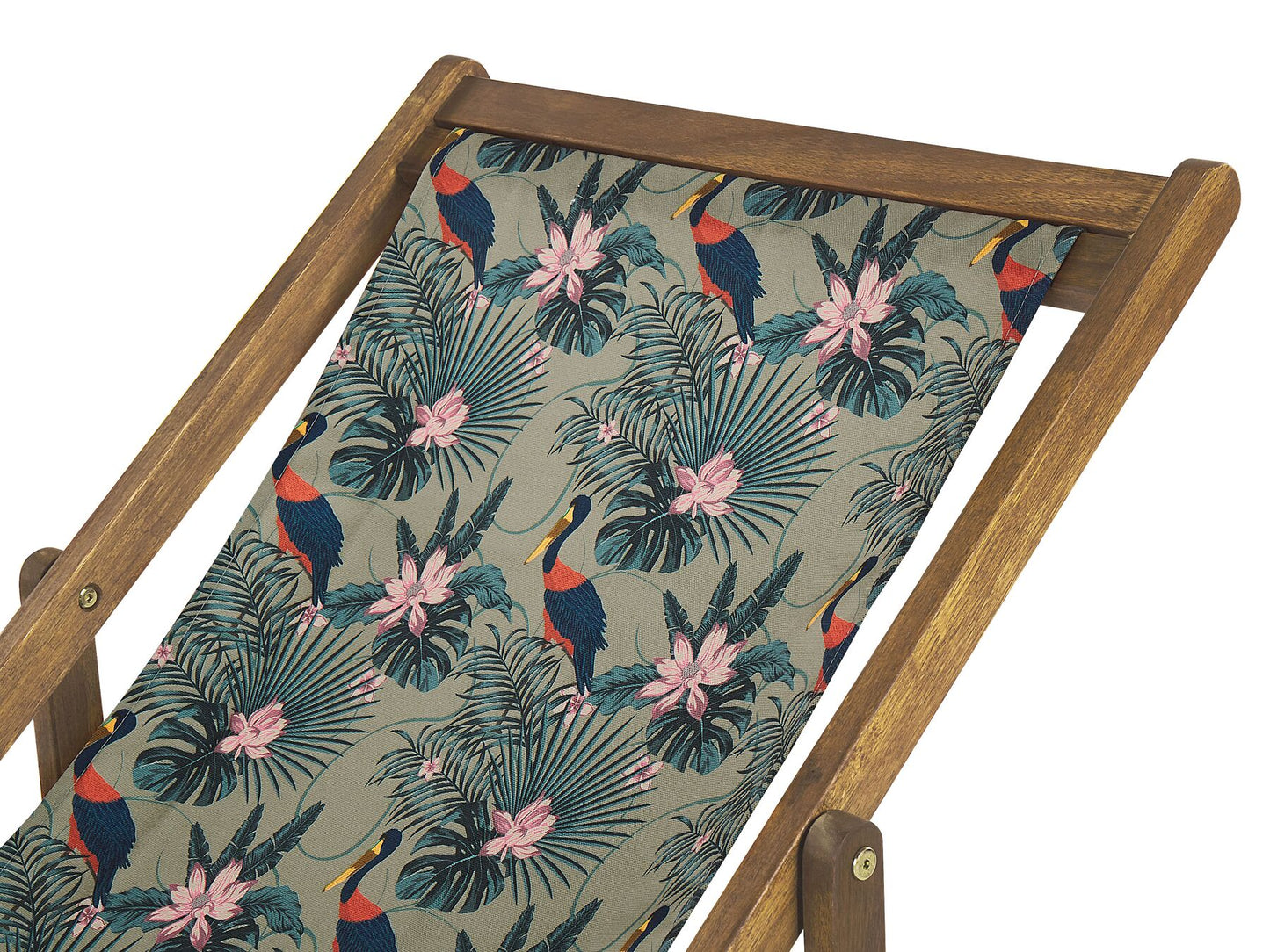 Set of 2 Acacia Folding Deck Chairs and 2 Replacement Fabrics Light Wood with Off-White / Pelican Pattern ANZIO