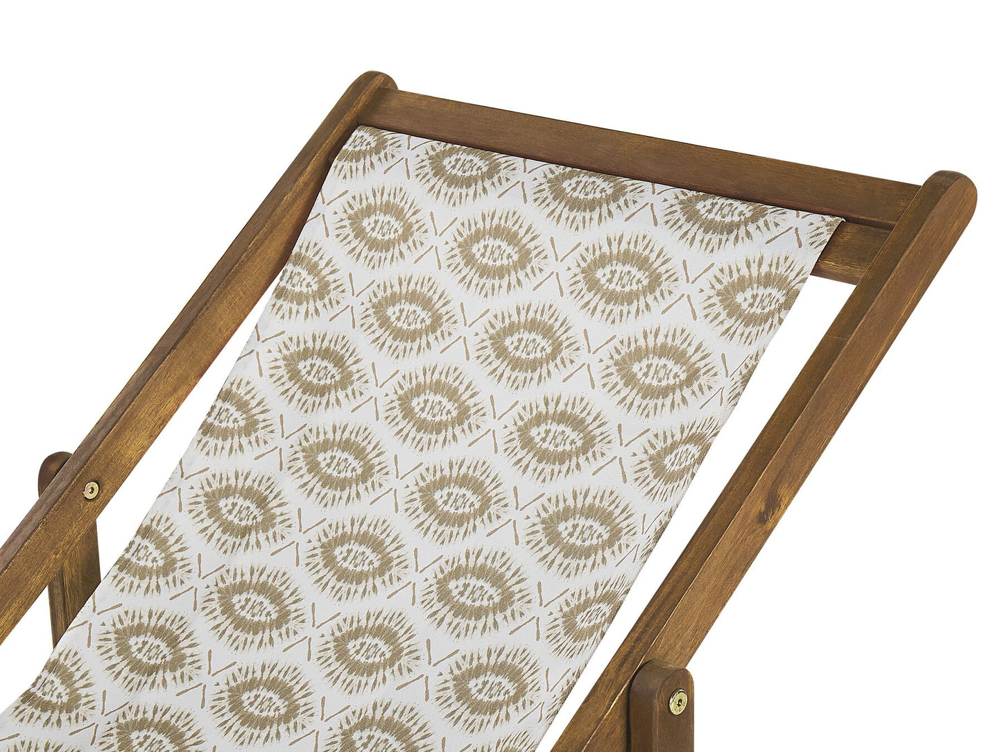 Set of 2 Folding Deck Chairs ANZIO Abstract Motif with Replacement Fabrics Acacia Wood Light Brown