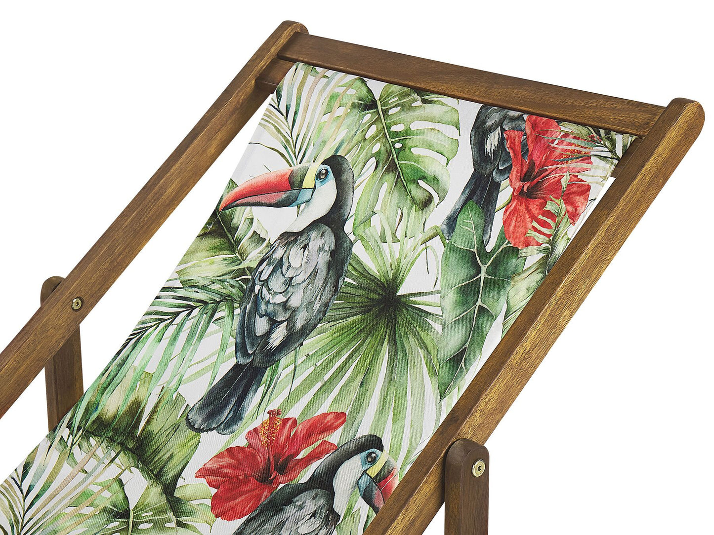 Set of 2 Acacia Folding Deck Chairs and 2 Replacement Fabrics Light Wood with Off-White / Toucan Pattern ANZIO