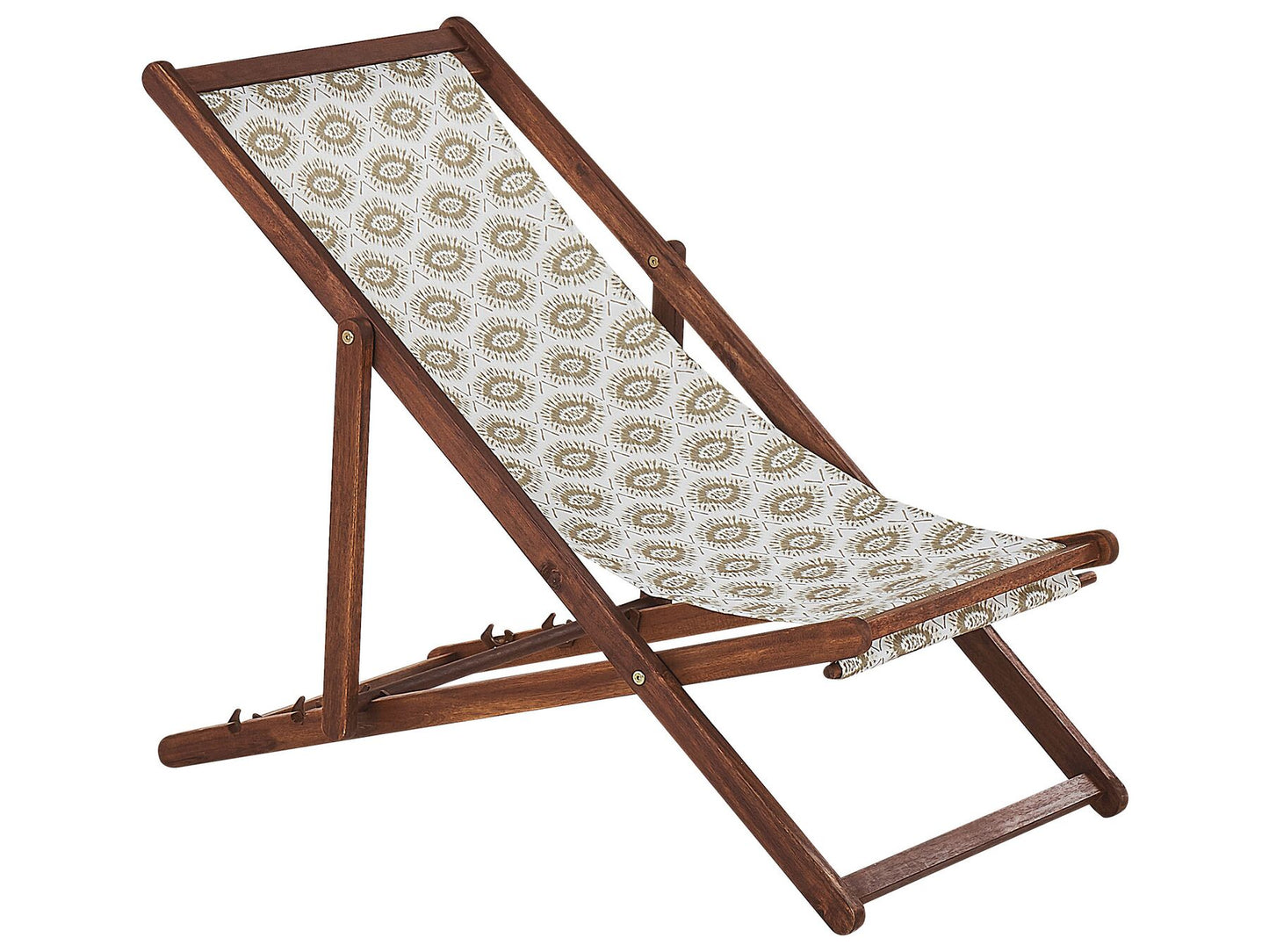 Set of 2 Folding Deck Chairs ANZIO Abstract Motif with Replacement Fabrics Acacia Wood Dark Brown