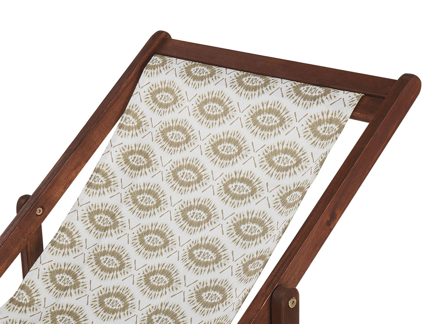 Set of 2 Folding Deck Chairs ANZIO Abstract Motif with Replacement Fabrics Acacia Wood Dark Brown