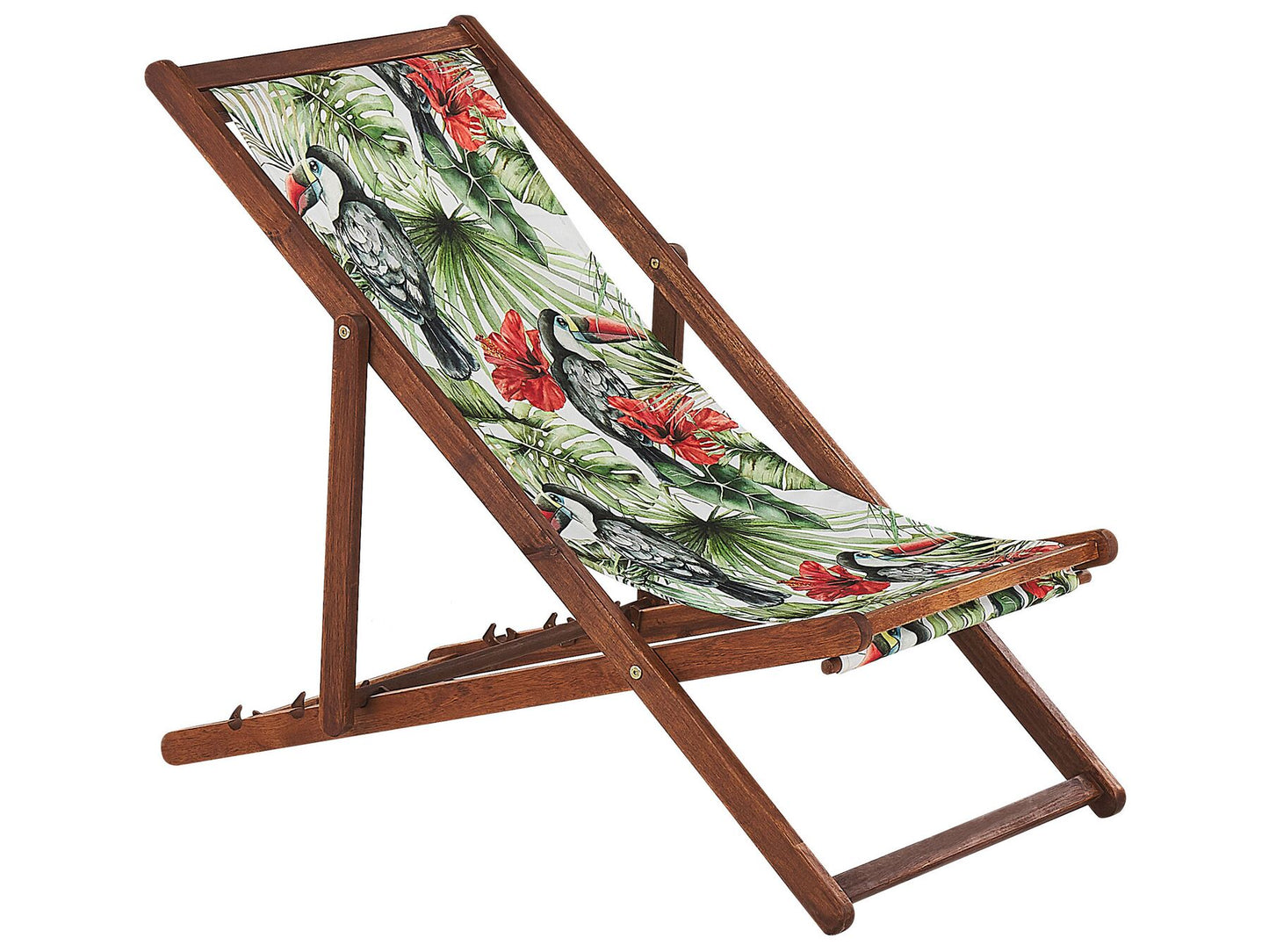 Set of 2 Folding Deck Chairs ANZIO Animal Motif with Replacement Fabrics Acacia Wood Dark Brown