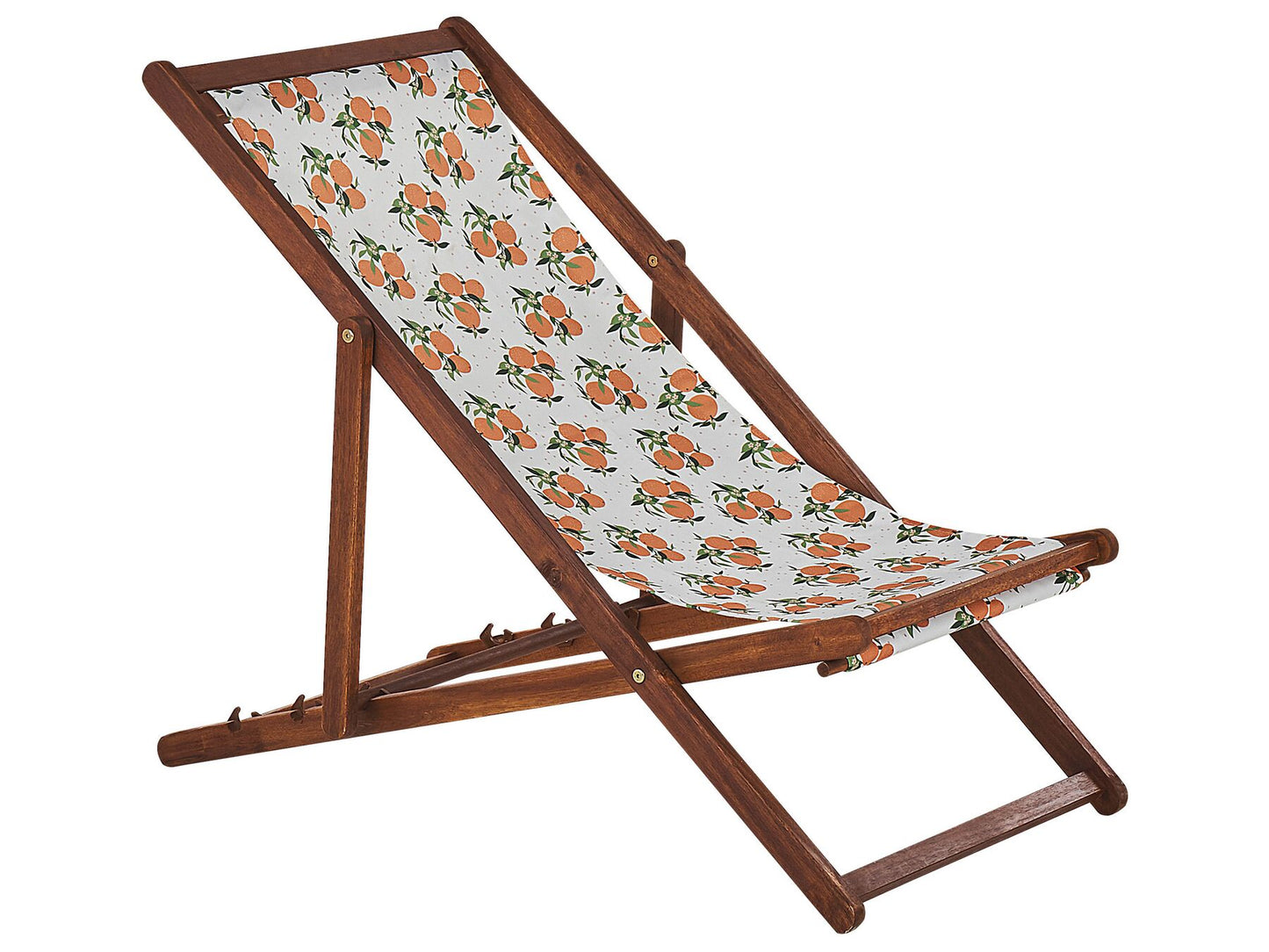 Set of 2 Folding Deck Chairs ANZIO Floral Motif with Replacement Fabrics Acacia Wood Dark Brown