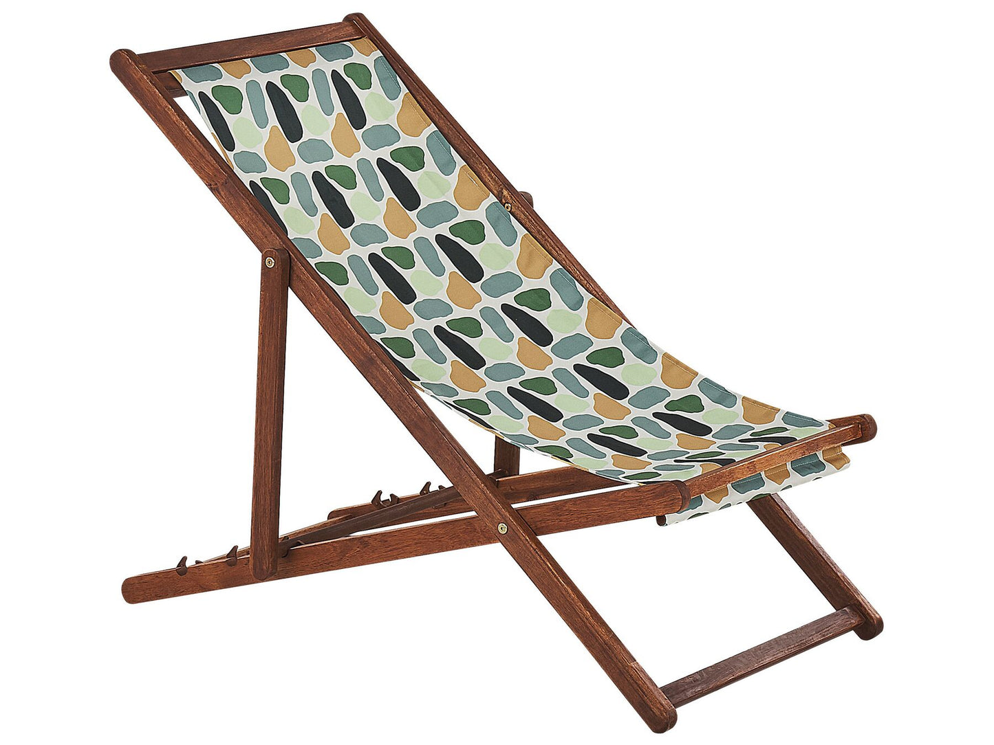 Set of 2 Acacia Folding Deck Chairs and 2 Replacement Fabrics Dark Wood with Off-White / Multicolour Geometric Pattern ANZIO