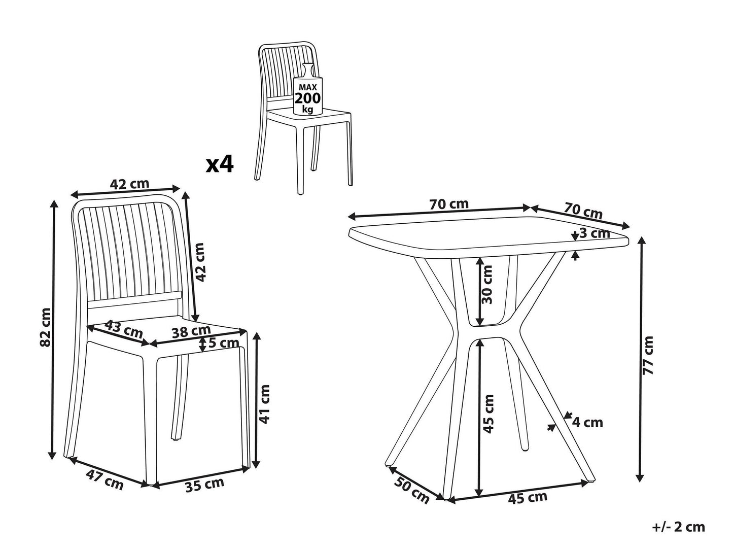 Garden Dining Set 4 Seater SERSALE White
