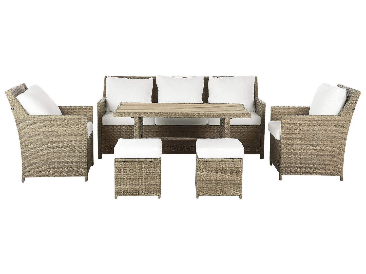 Garden Lounge Set with Table and Ottoman 5 Seater FONTI with Cushions PE Rattan Brown