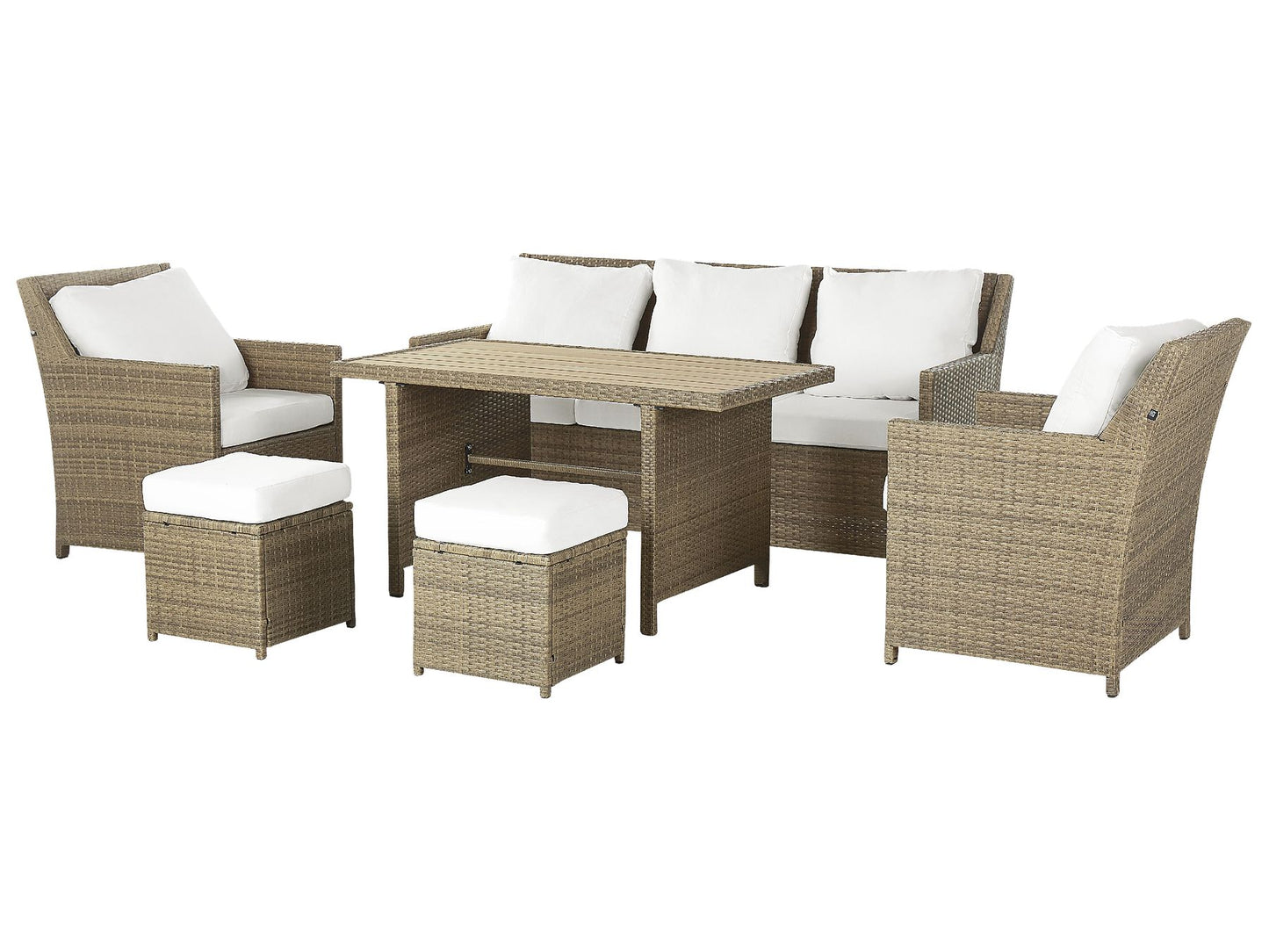 Garden Lounge Set with Table and Ottoman 5 Seater FONTI with Cushions PE Rattan Brown