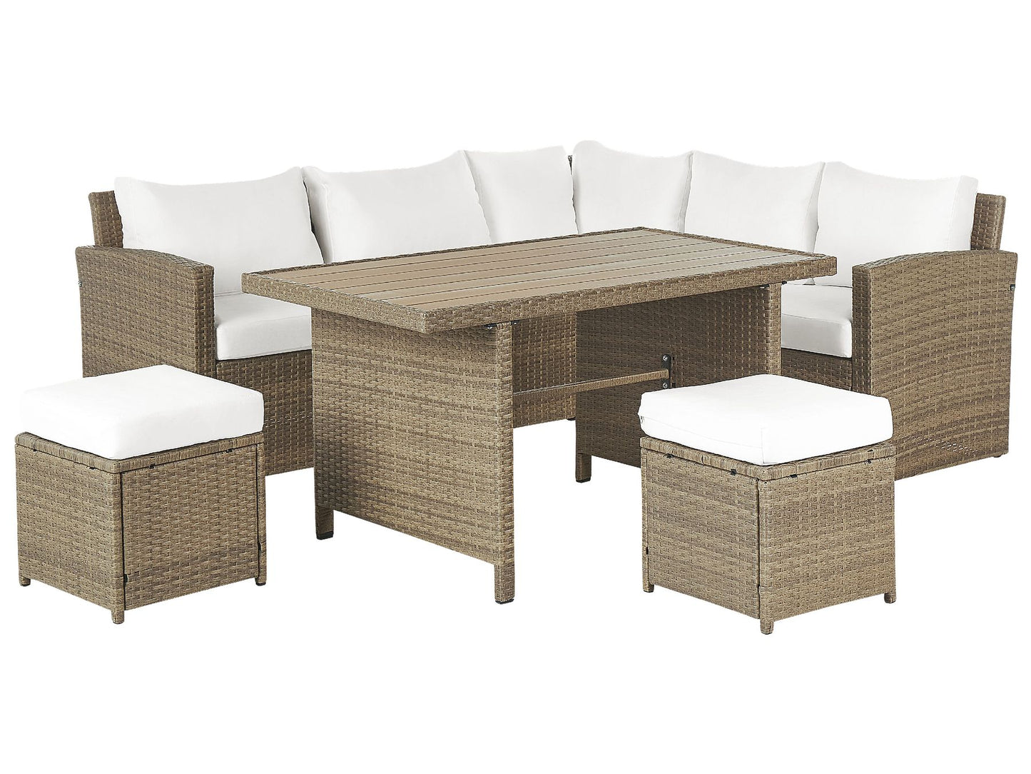 Garden Lounge Set with Table and Ottoman 5 Seater BARDI with Cushions PE Rattan Brown