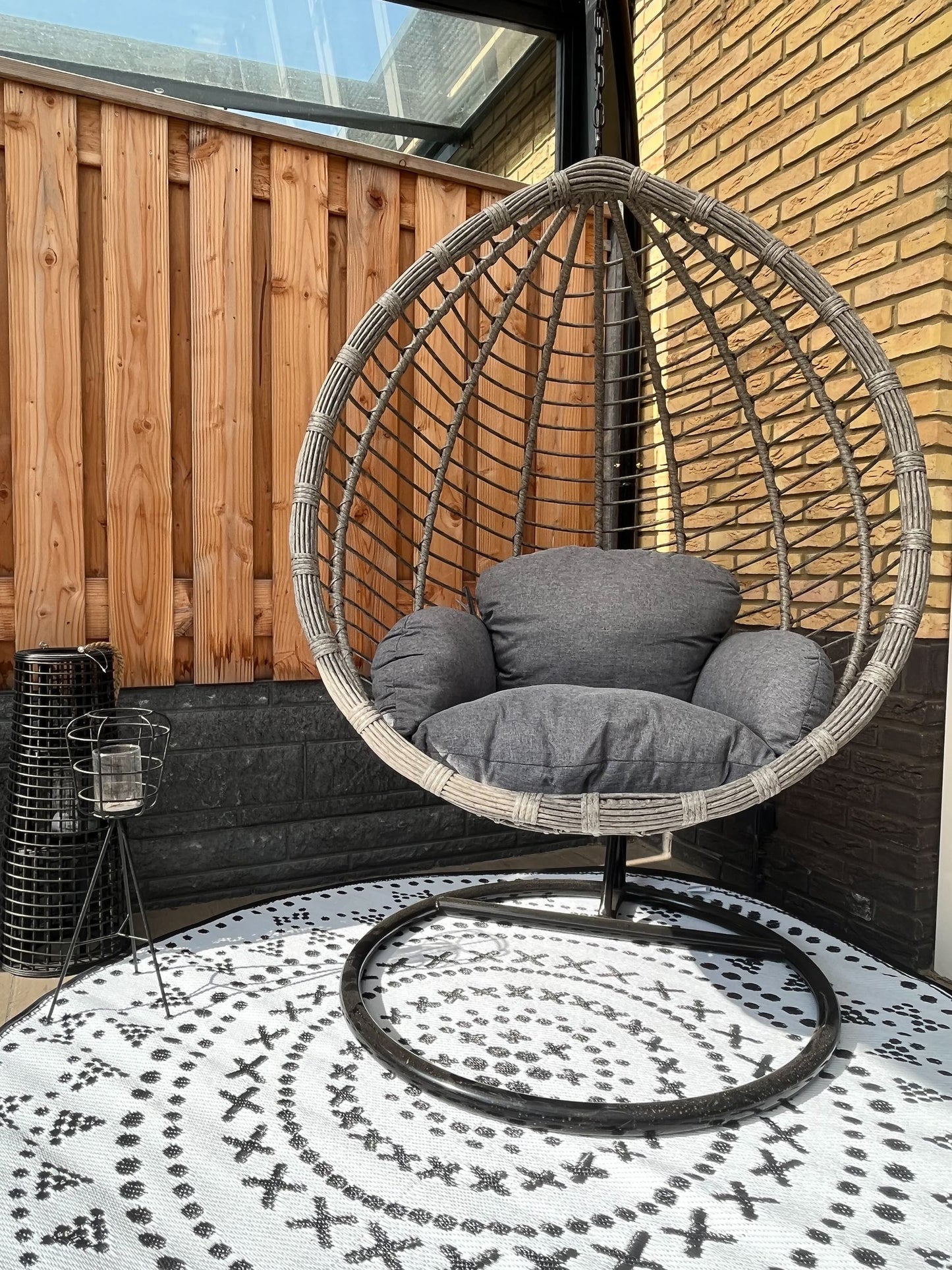 Hanging Chair with Stand TOLLO PE Rattan Grey