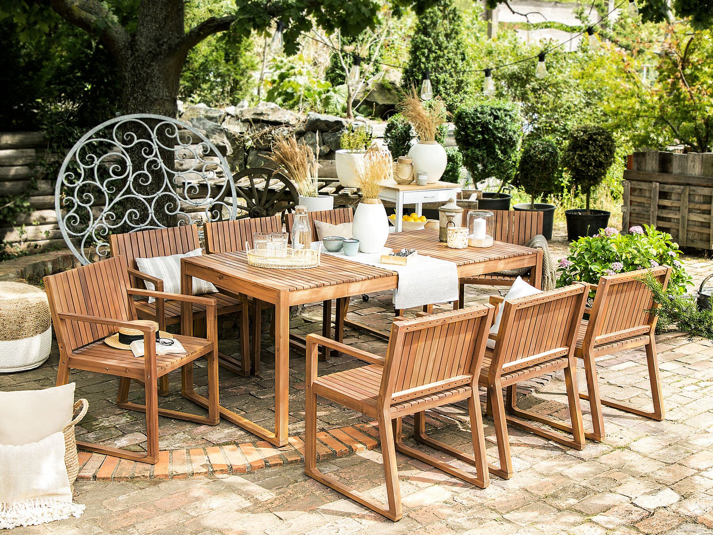 Garden Dining Set 6 Seater SASSARI Acacia Wood Brown