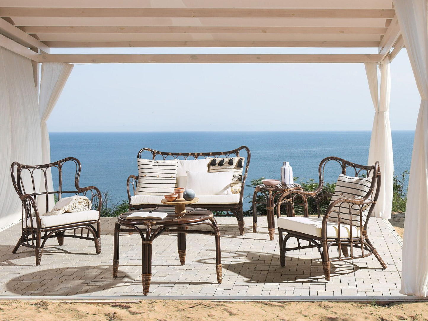 Garden Lounge Set with Table 4 Seater BRINDISI Rattan Dark Brown