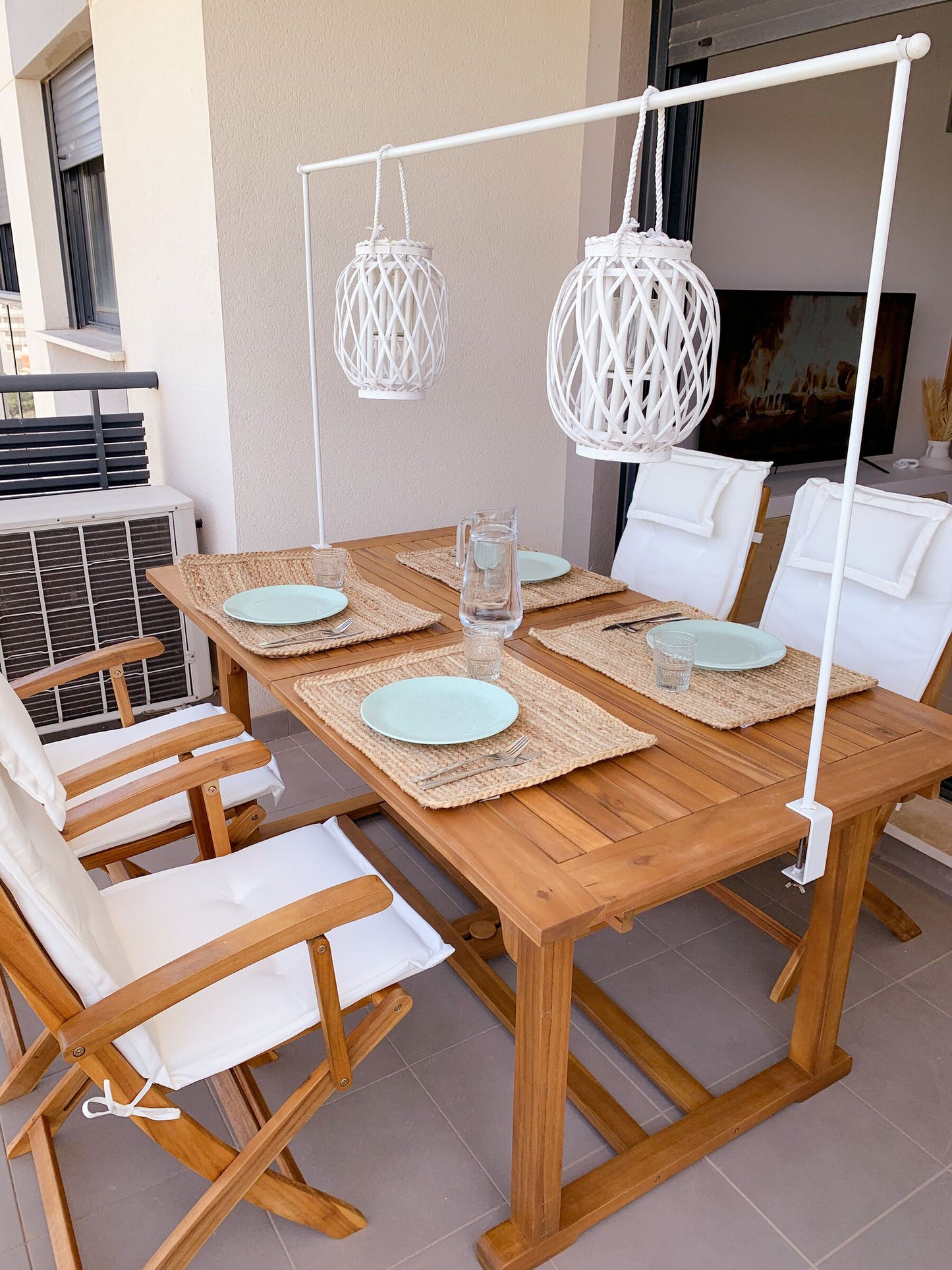 Set of 2 Garden Chairs with Cushions MAUI Acacia Wood Off-White
