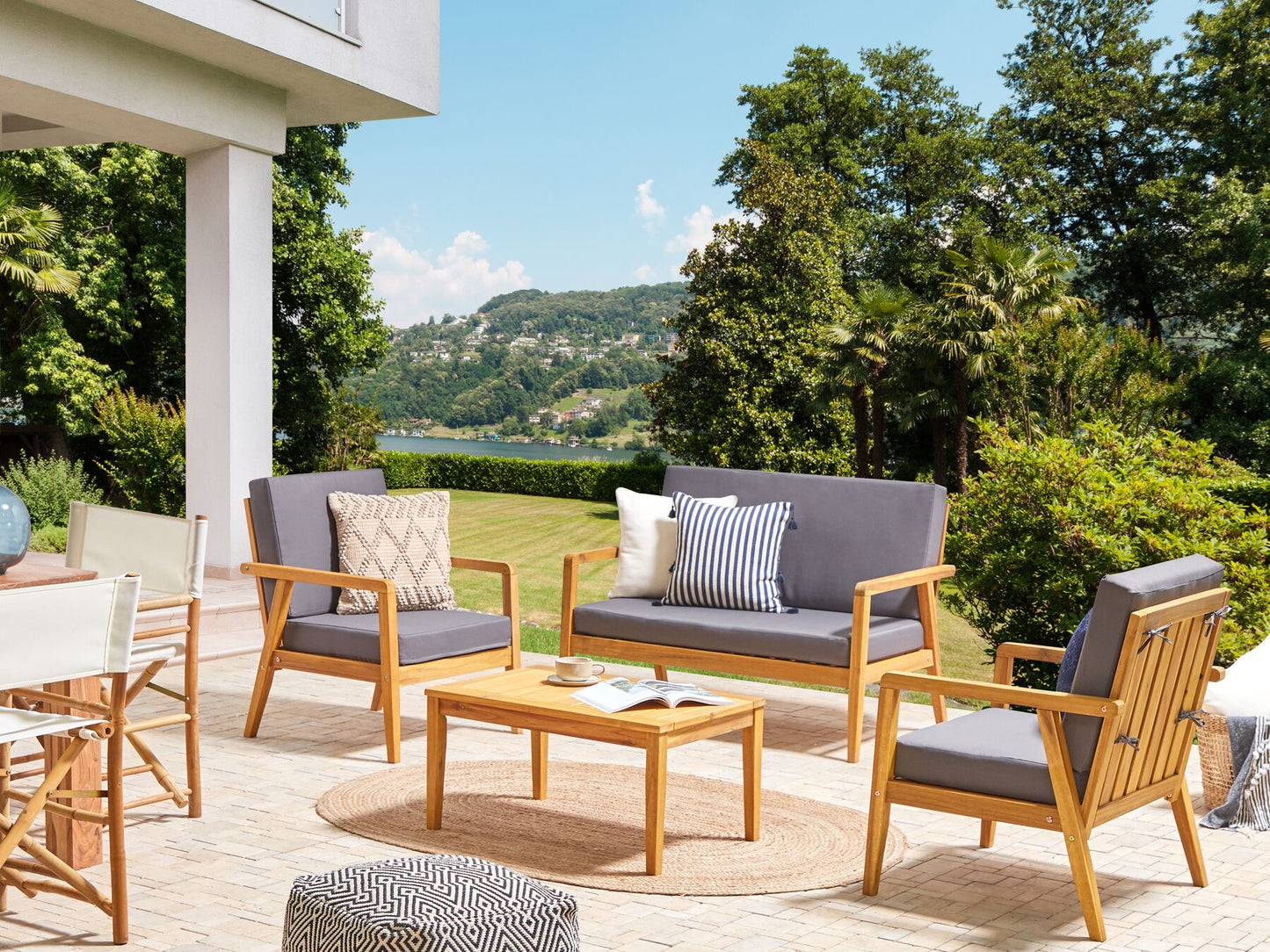 Garden Lounge Set with Table 4 Seater PALLANO Acacia Wood Dark Grey
