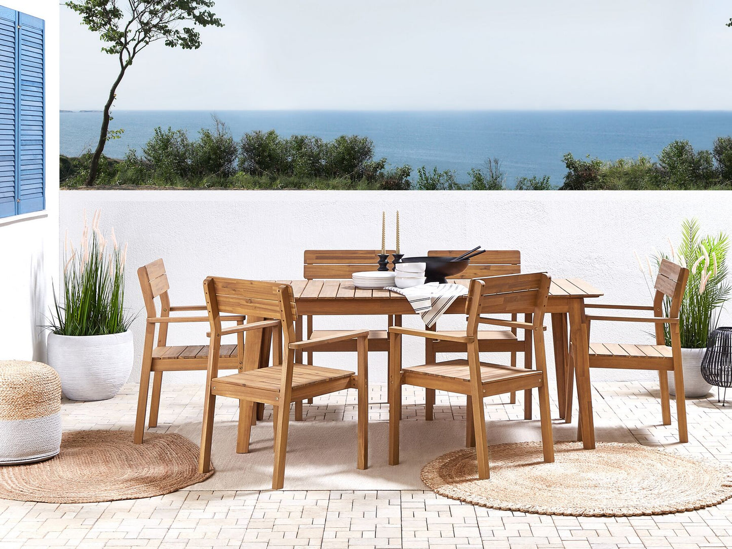 Garden Dining Set 6 Seater FORNELLI Acacia Wood Brown