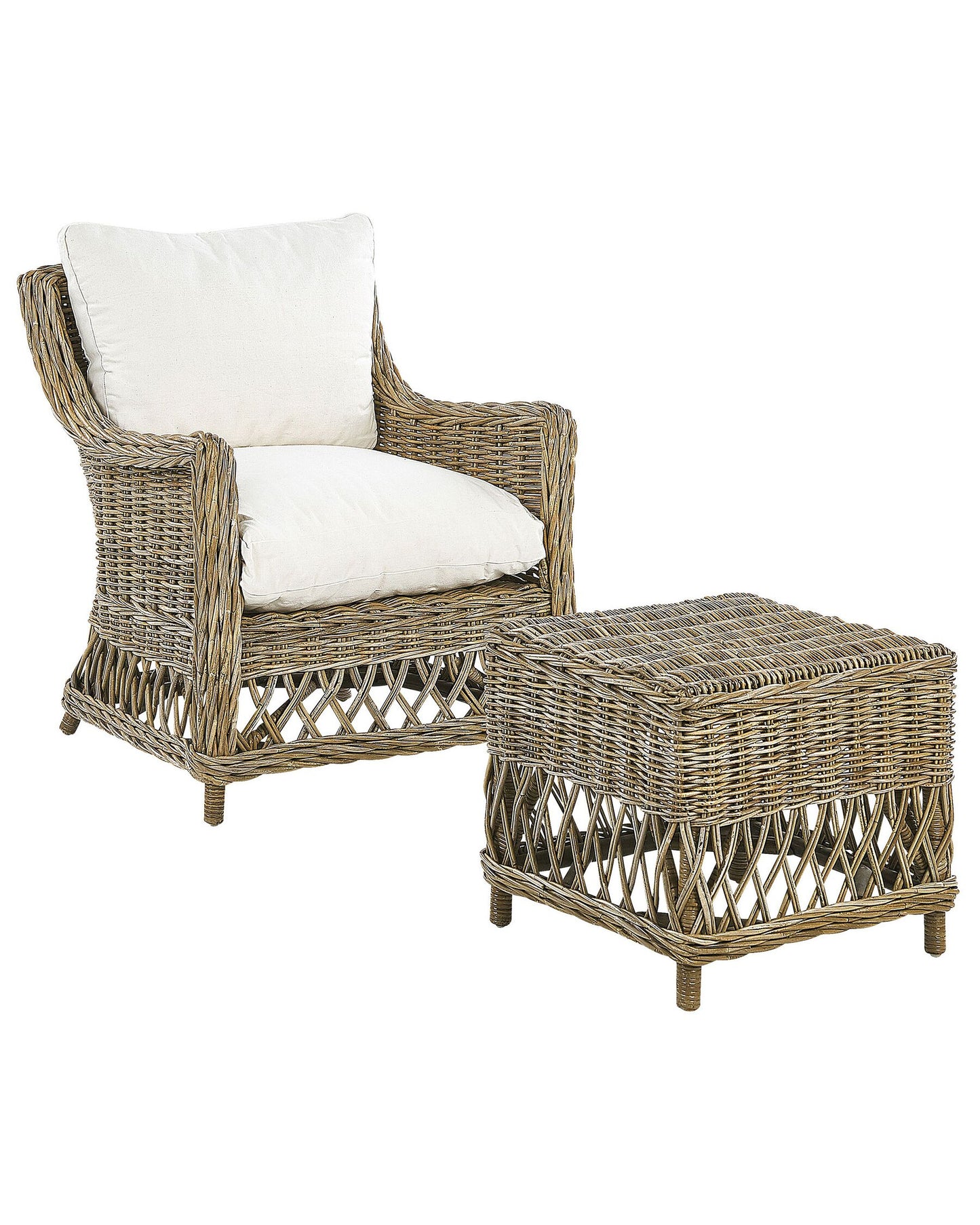 Garden Armchair with Footstool Rattan Natural