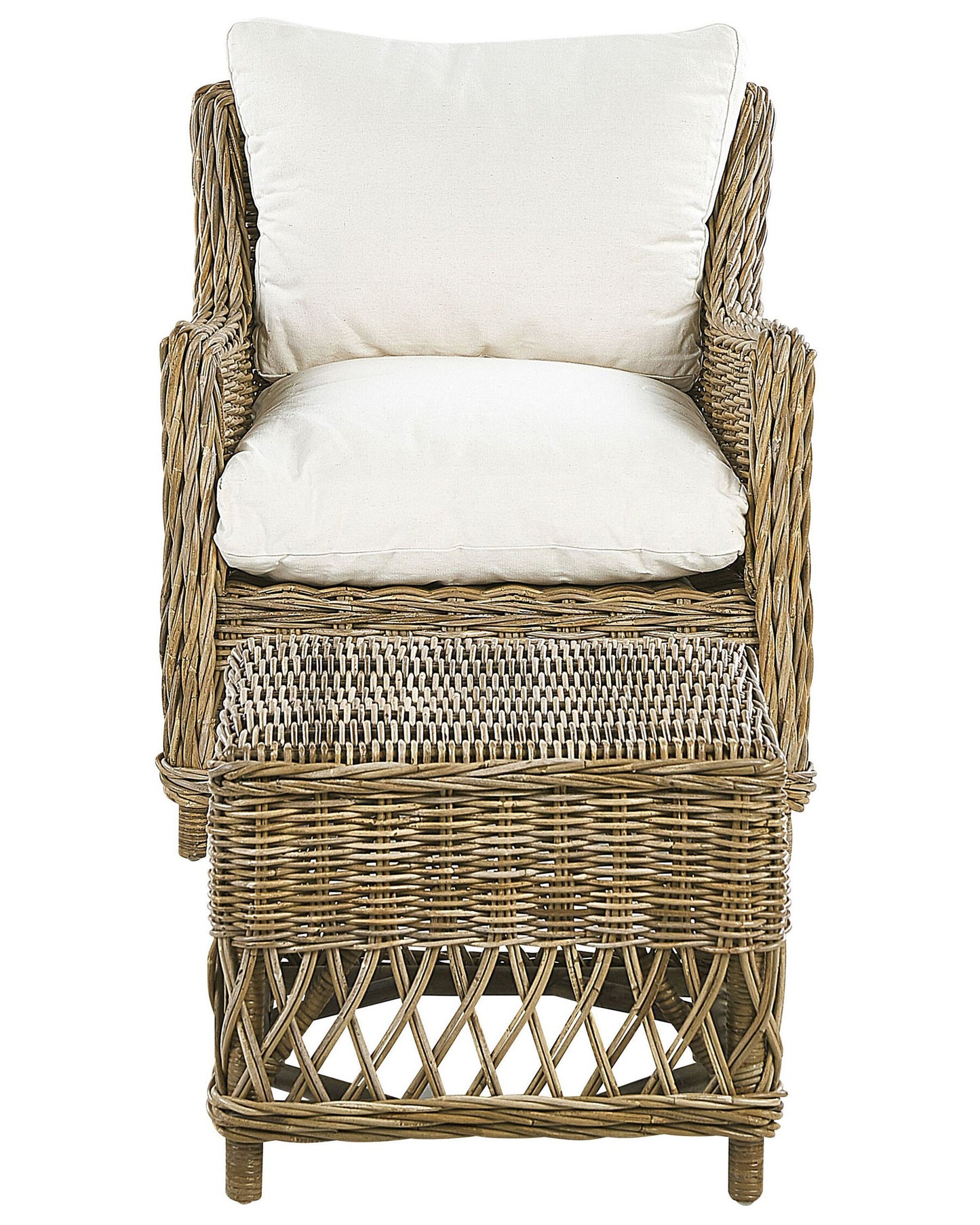 Garden Armchair with Footstool Rattan Natural
