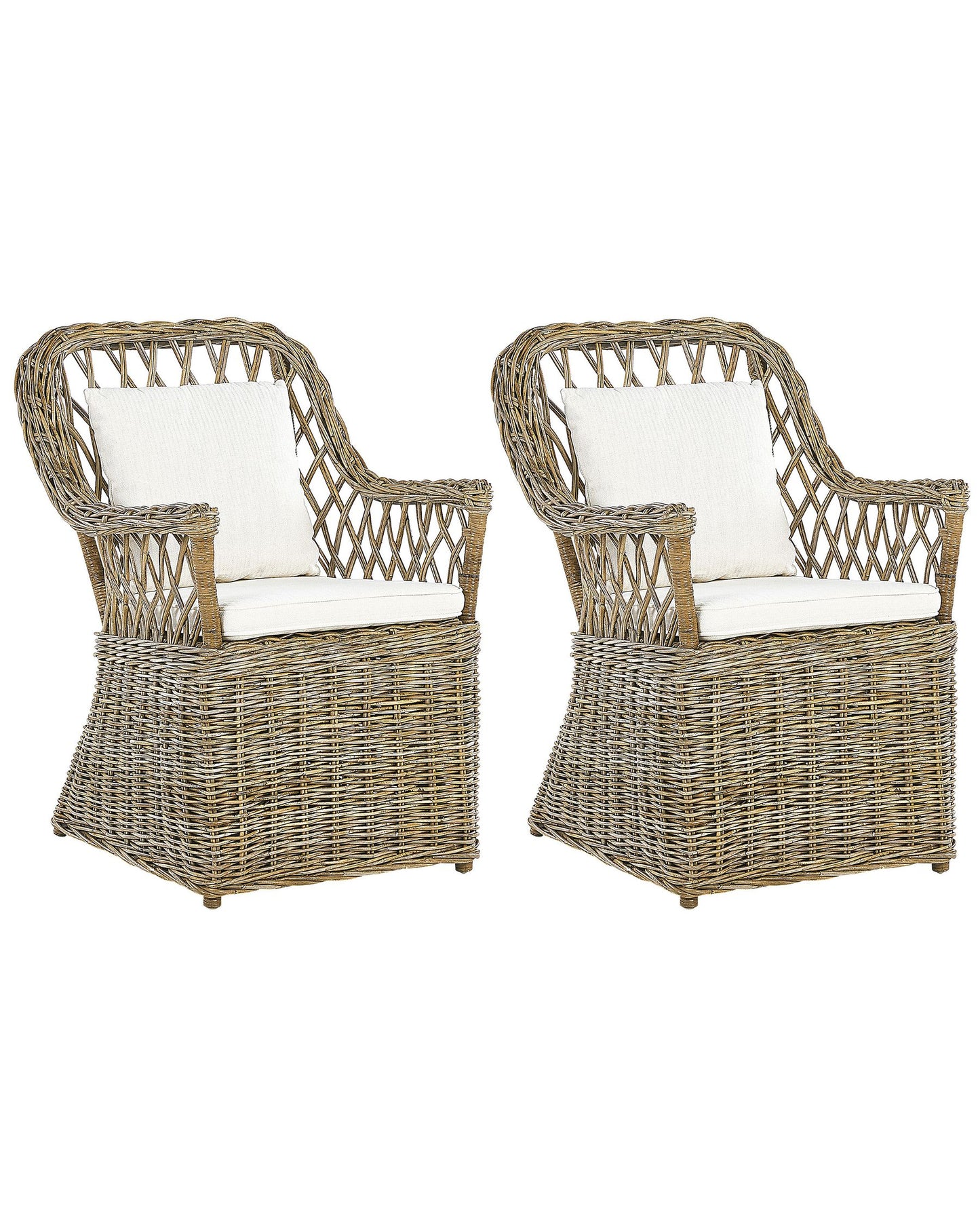 Set of 2 Garden Armchairs with Cushions MAROS Rattan Natural