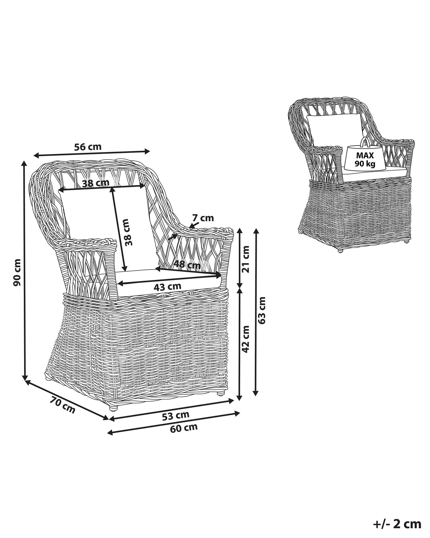Set of 2 Garden Armchairs with Cushions MAROS Rattan Natural