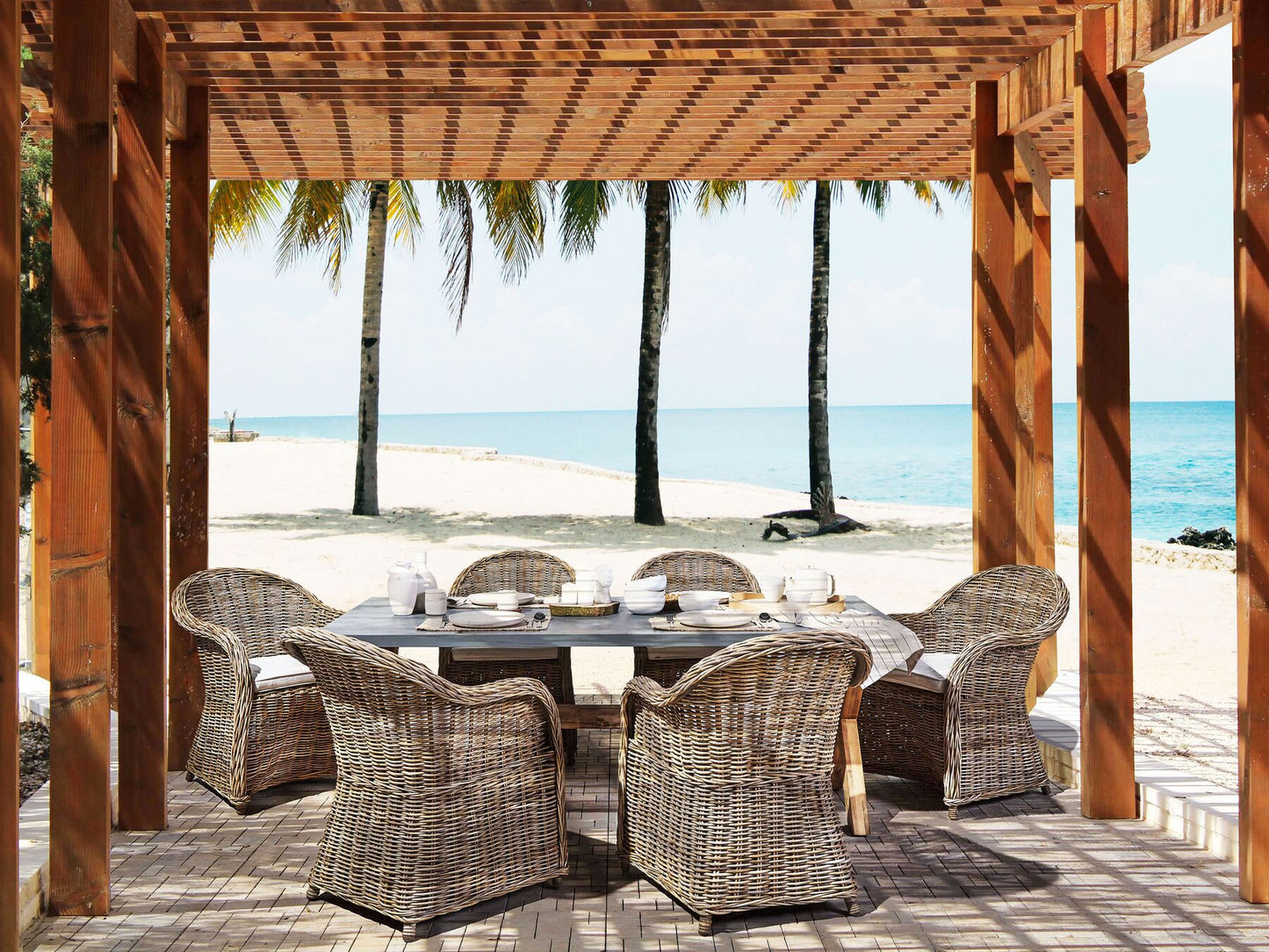 Garden Dining Set 6 Seater SUSUA/OLBIA with Cushions Concrete Light Brown