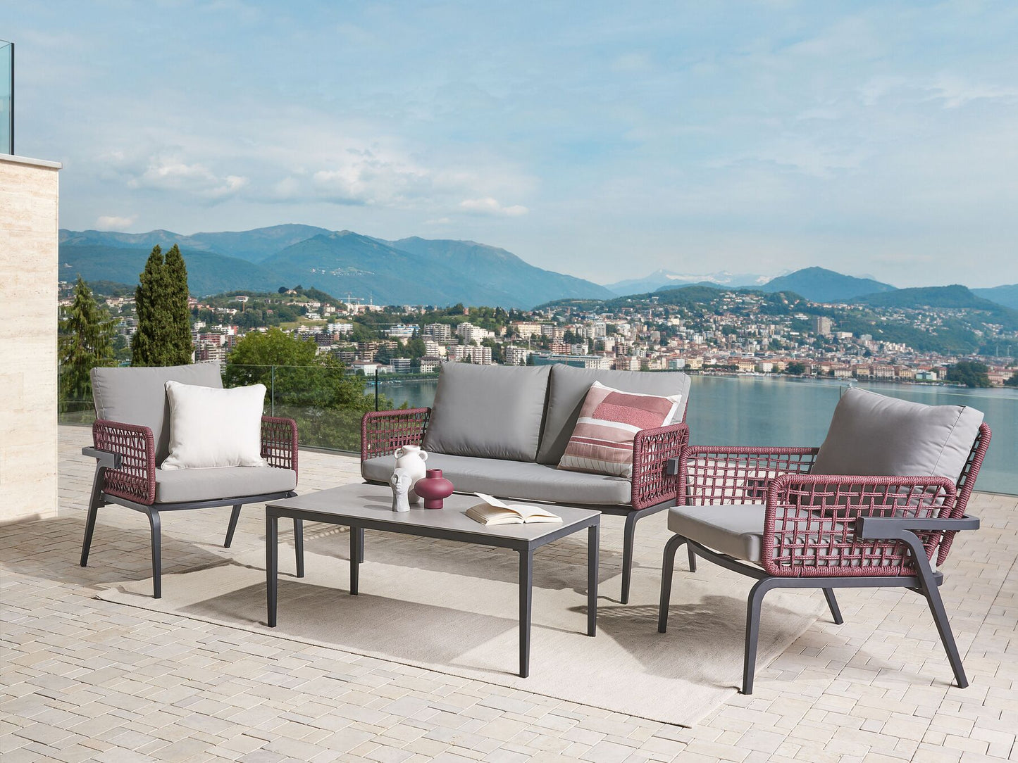 Garden Lounge Set with Table 4 Seater SCIACCA Metal Grey