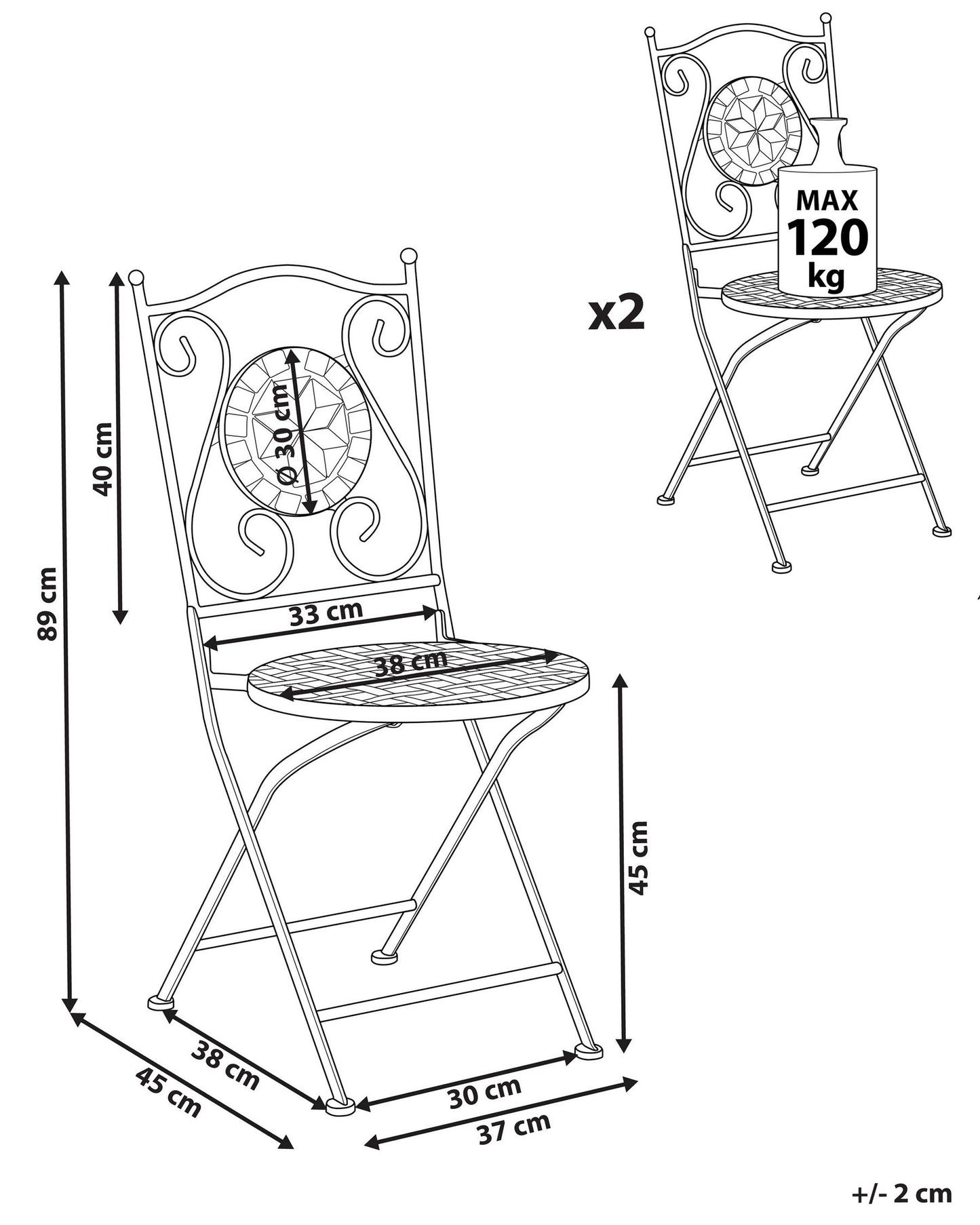 Set of 2 Garden Chairs CARIATI Metal Black