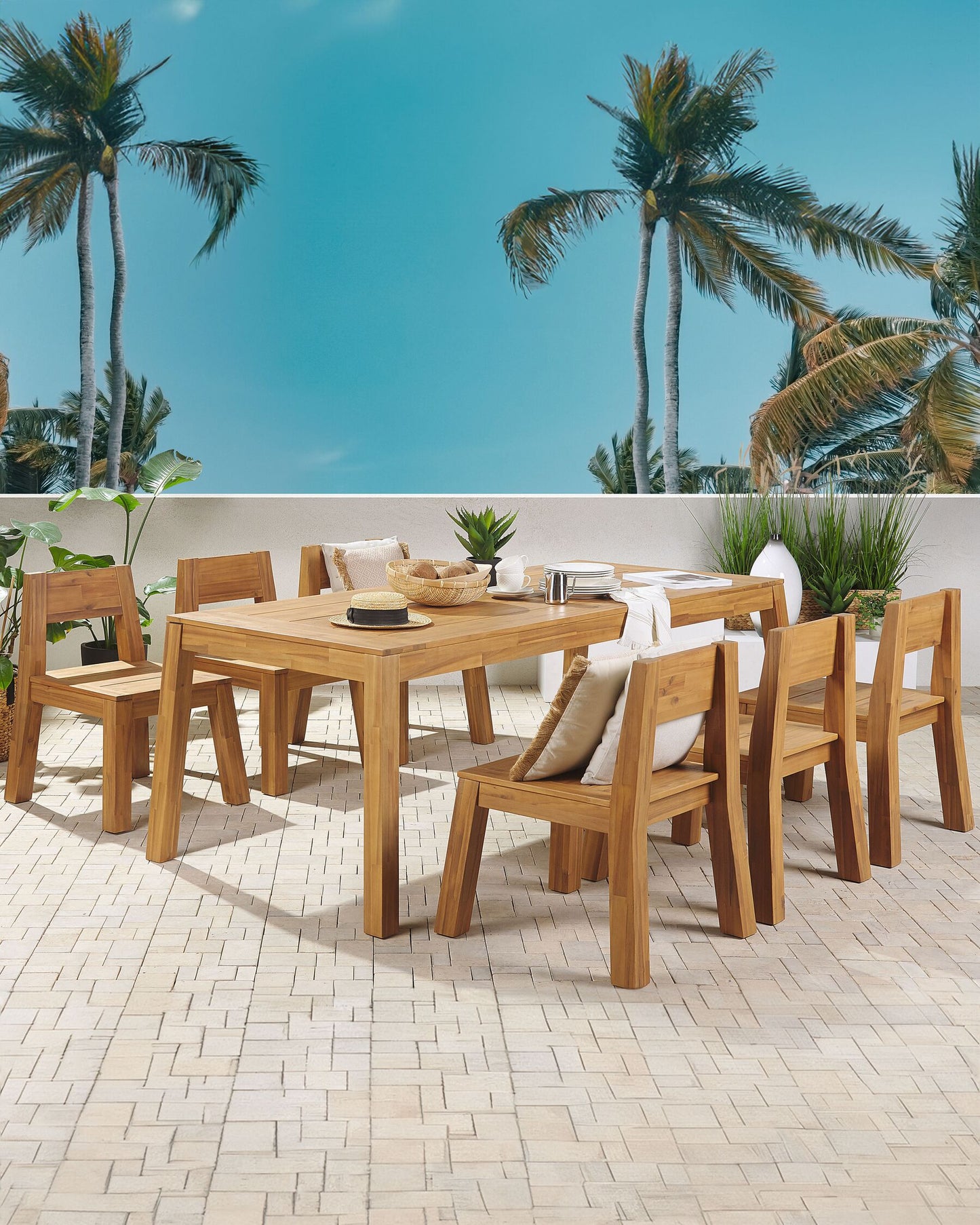 Set of 6 Garden Chairs LIVORNO Acacia Wood Brown