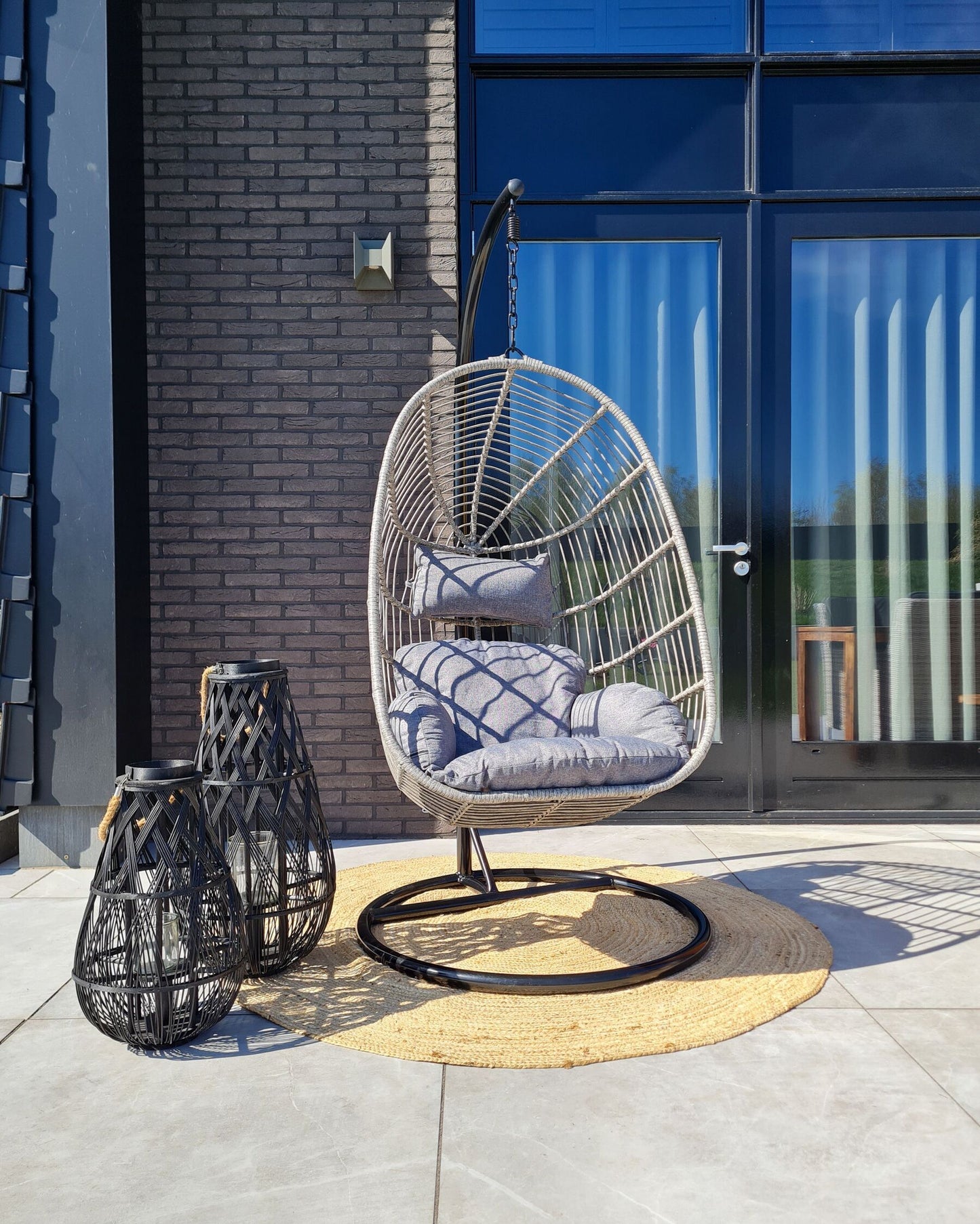 Hanging Chair with Stand CASOLI PE Rattan Grey