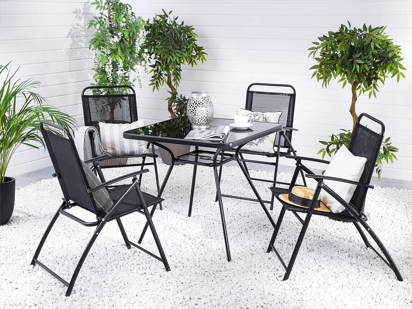 Garden Dining Set 4 Seater LIVO Metal Black