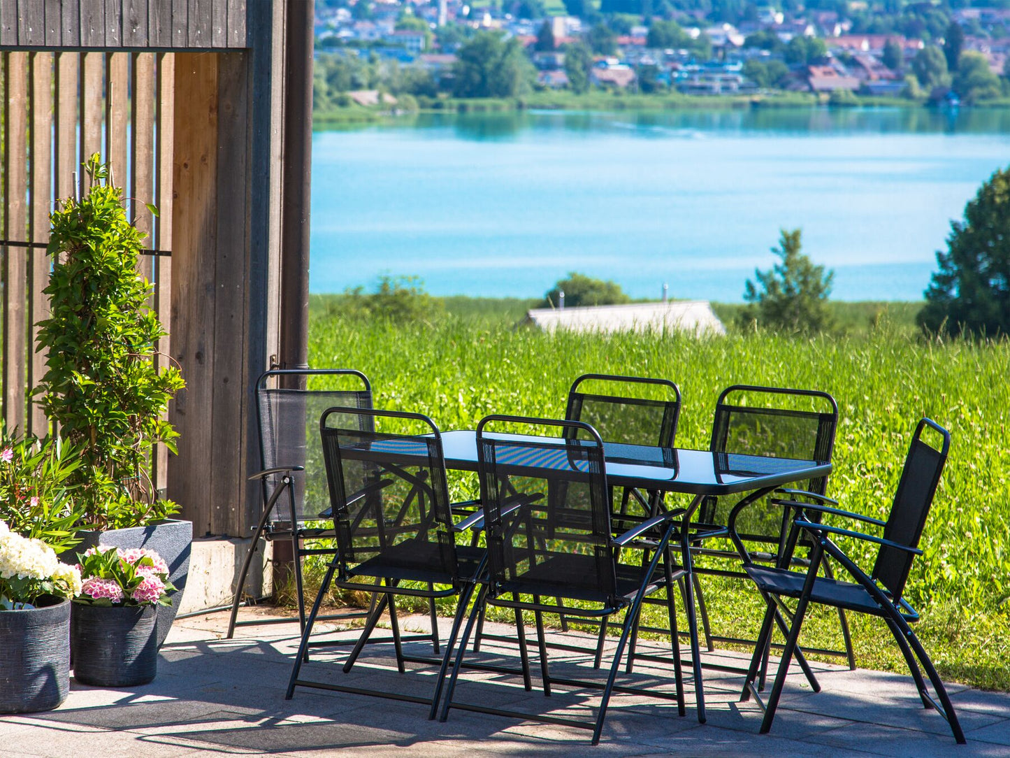Garden Dining Set 6 Seater LIVO Metal Black