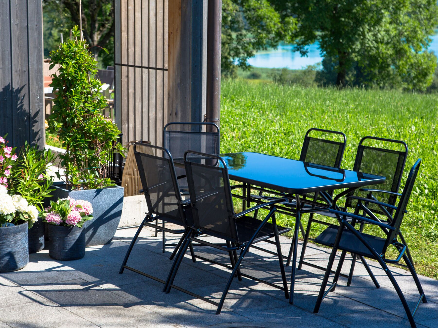 Garden Dining Set 6 Seater LIVO Metal Black