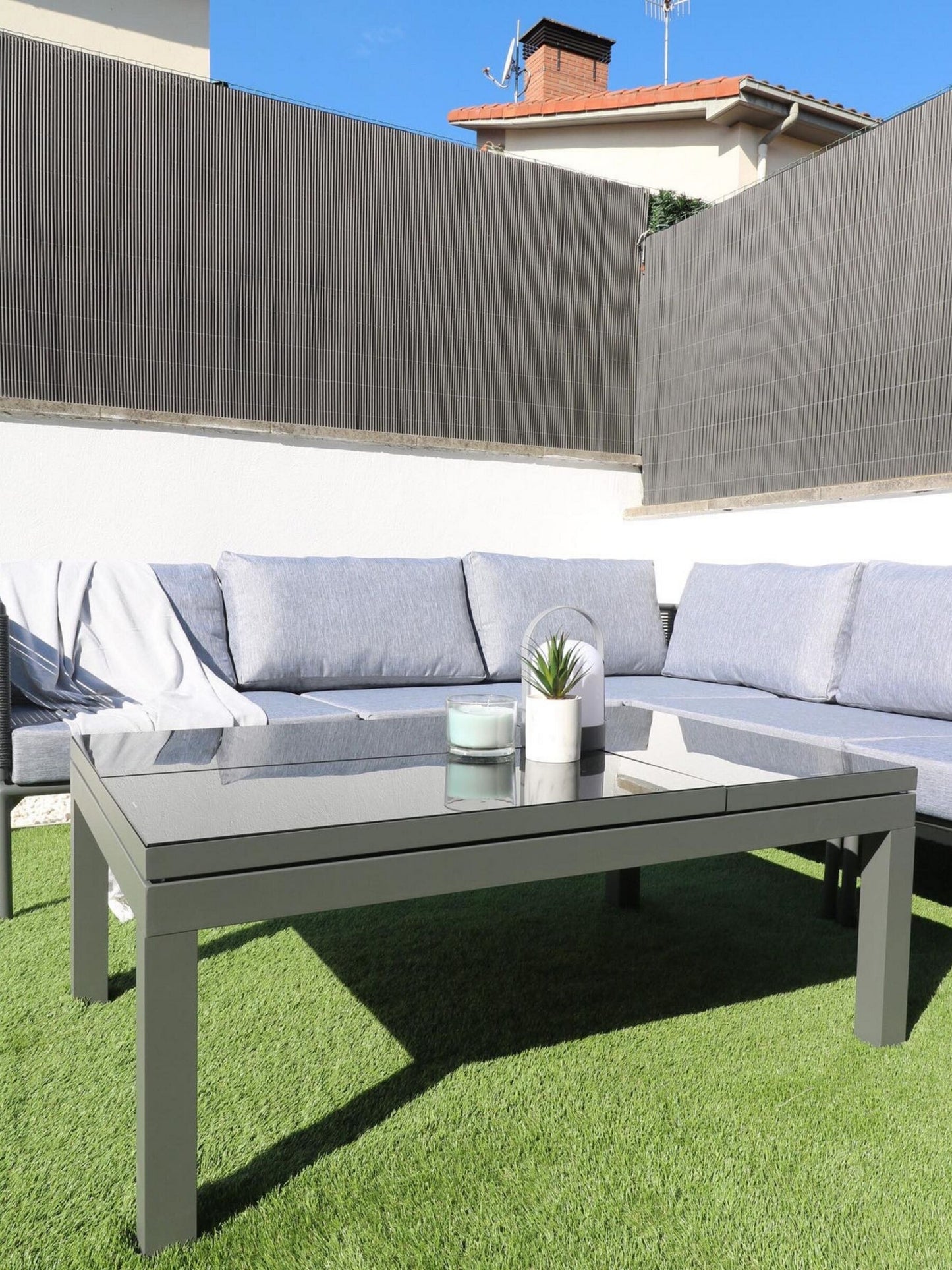 Garden Corner Sofa with Table 6 Seater FORANO Metal Grey