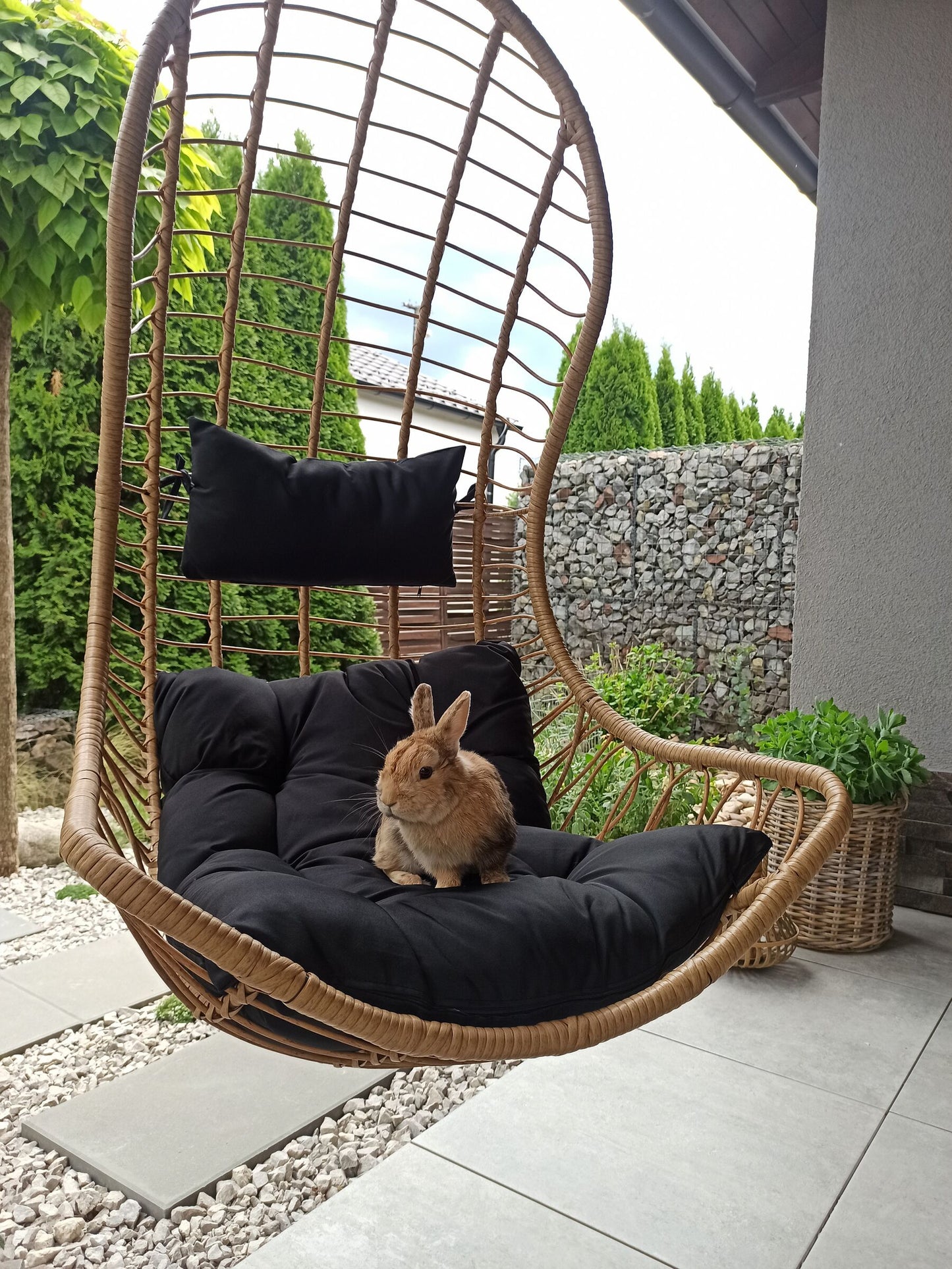 Hanging Chair with Stand PINETO PE Rattan Natural