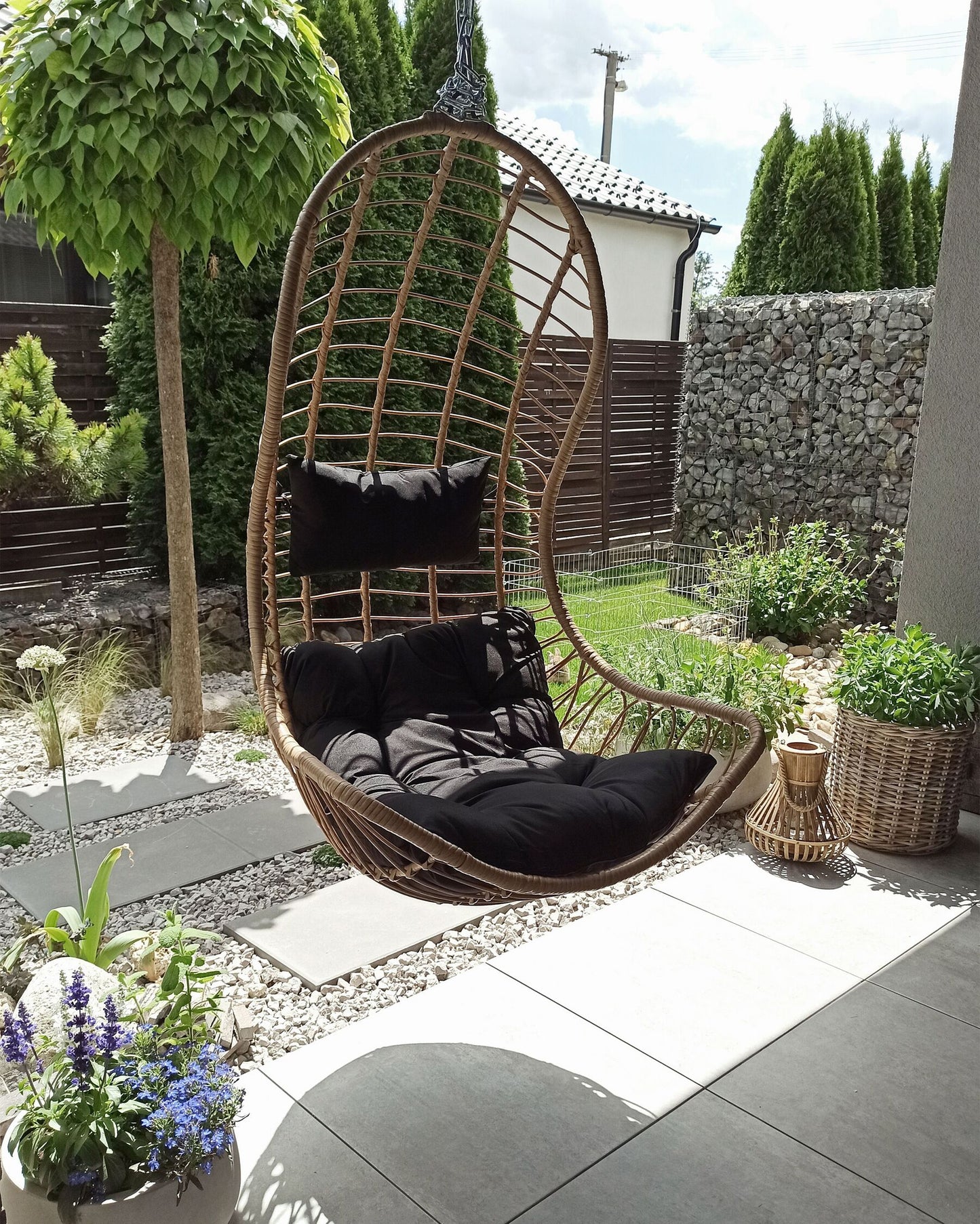 Hanging Chair with Stand PINETO PE Rattan Natural