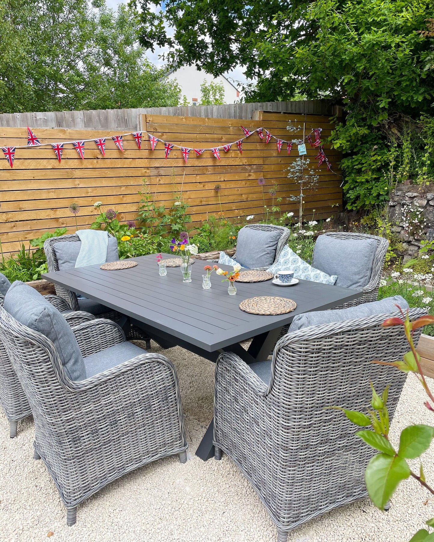 Garden Dining Set 6 Seater CASCAIS with Cushions PE Rattan Grey