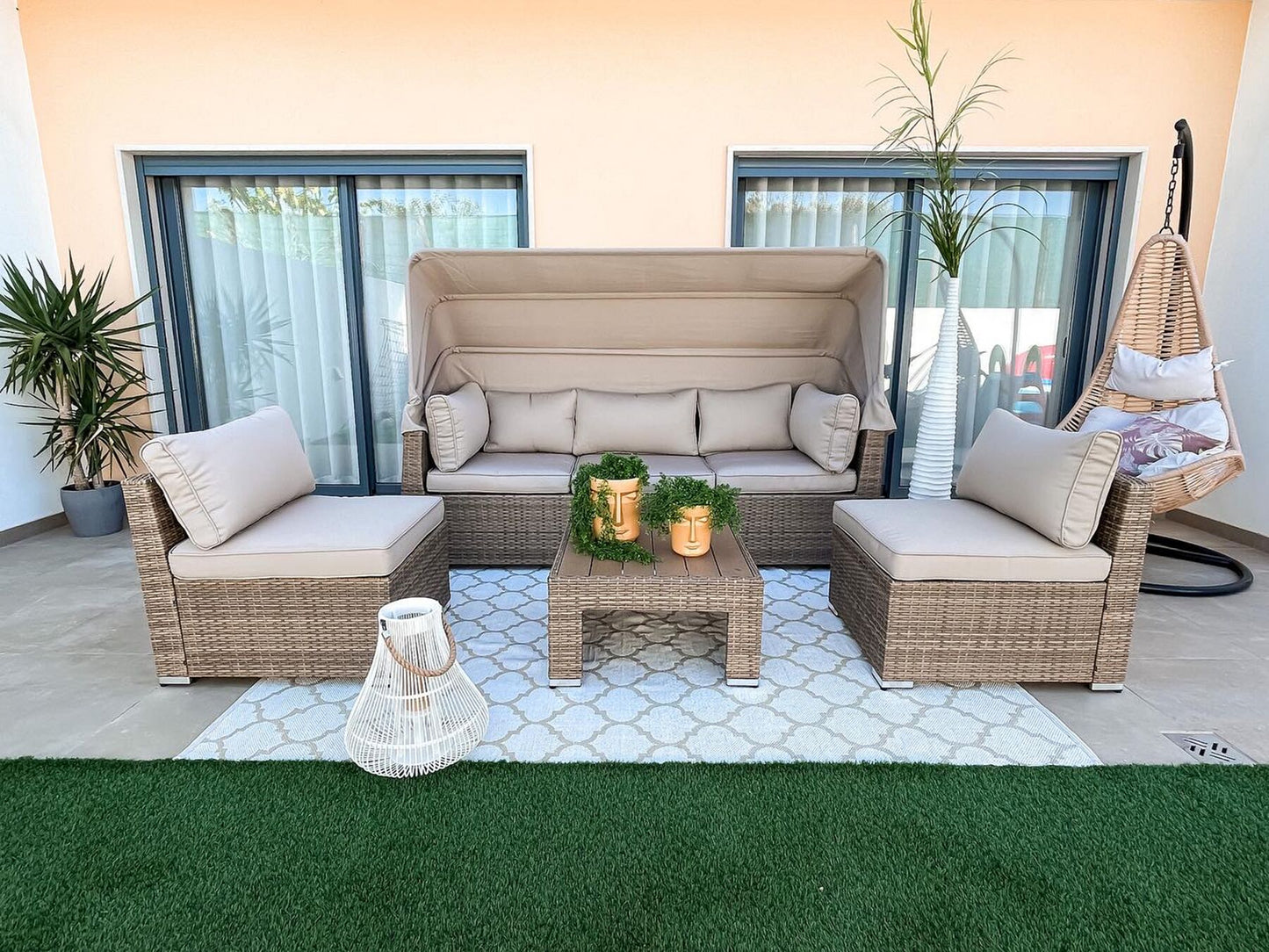 Garden Lounge Set with Table 5 Seater COCCOLIA Modular PE Rattan Beige